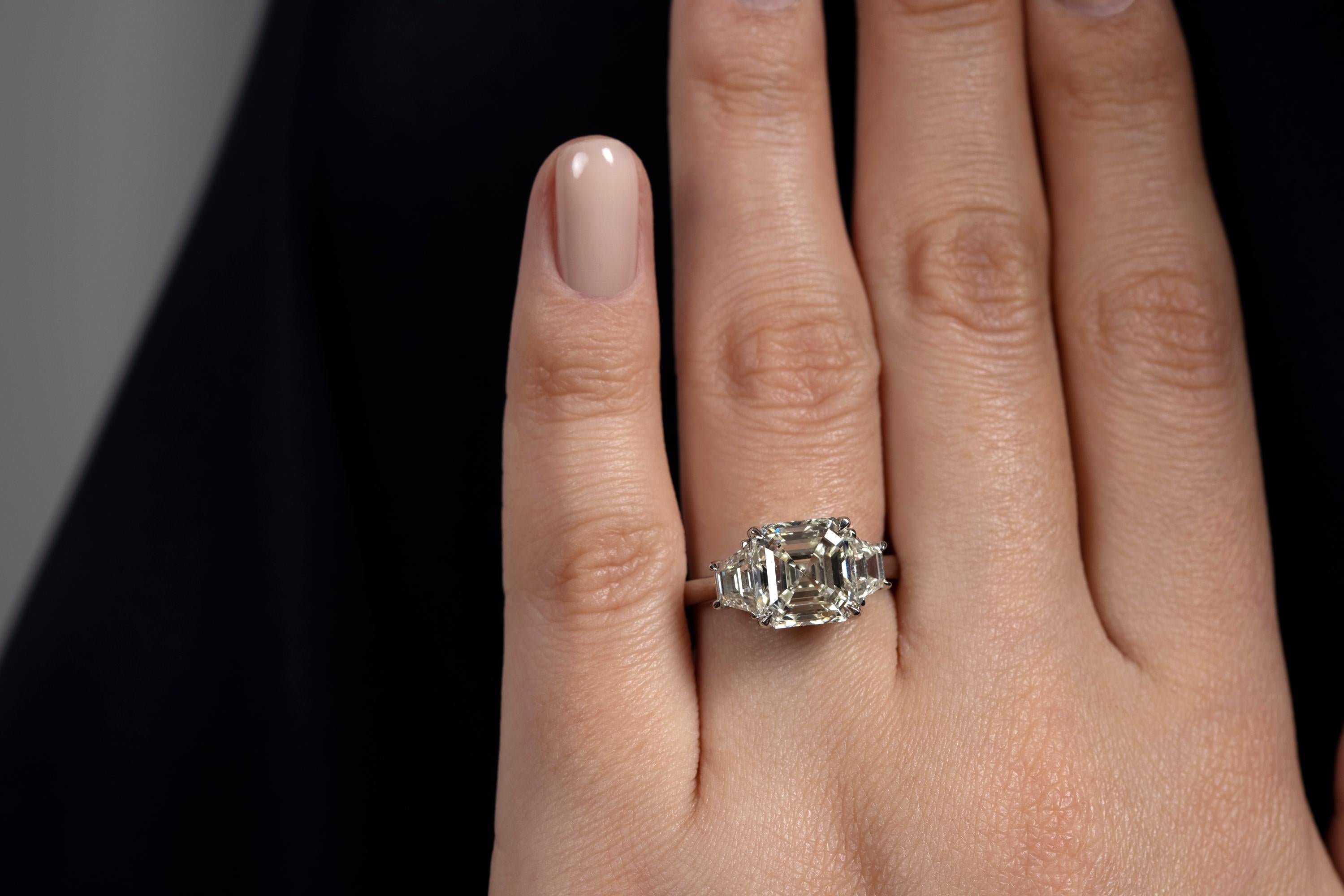 GIA Shy 5 Ct Estate Vintage Asscher Diamond 3 Stone Engagement Wedding Platinum 10