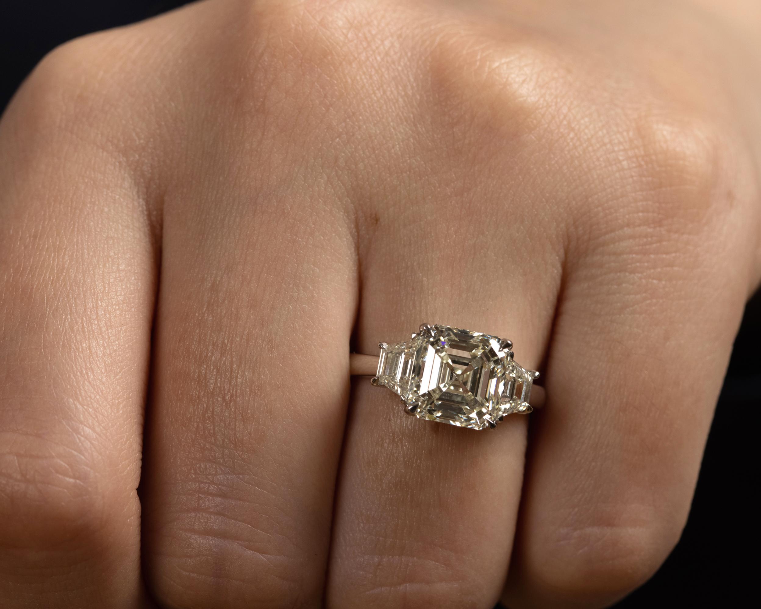 GIA Shy 5 Ct Estate Vintage Asscher Diamond 3 Stone Engagement Wedding Platinum 1