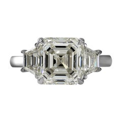 GIA Shy 5 Ct Estate Vintage Asscher Diamond 3 Stone Engagement Wedding Platinum