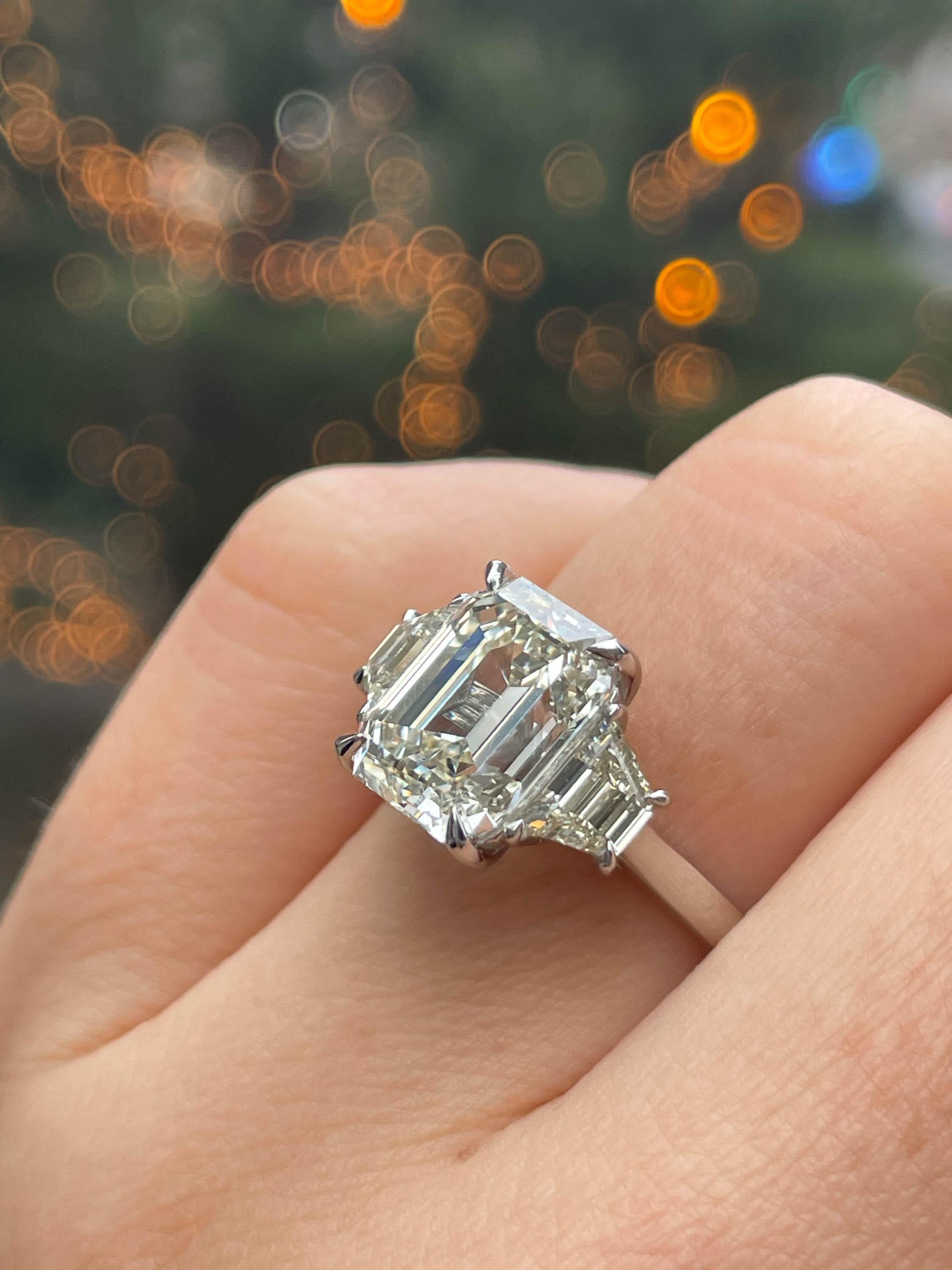 GIA Shy 5.0ct Estate Vintage Emerald Diamond Three Stone Engagement Wedding Plat 7