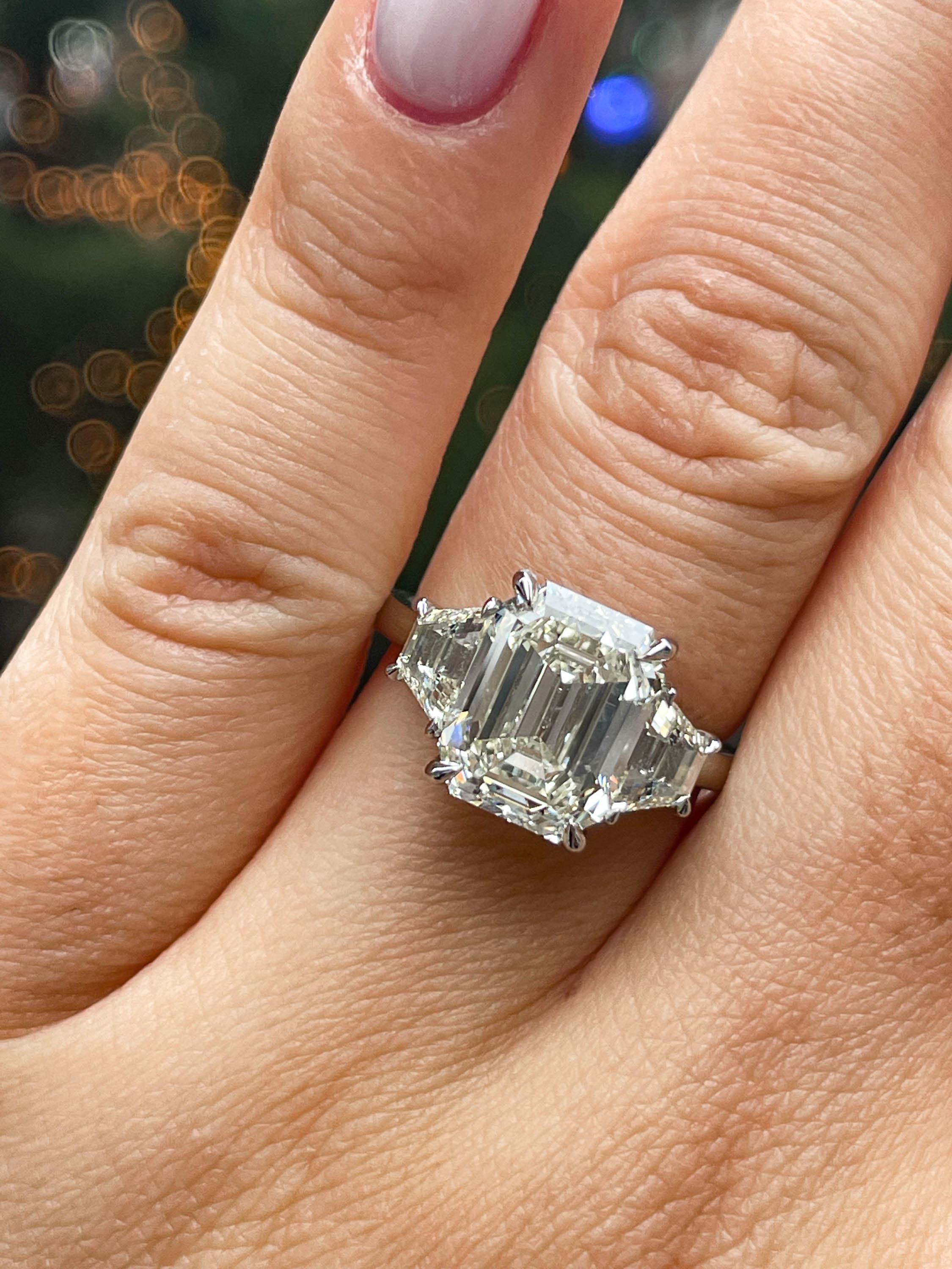 GIA Shy 5.0ct Estate Vintage Emerald Diamond Three Stone Engagement Wedding Plat 9
