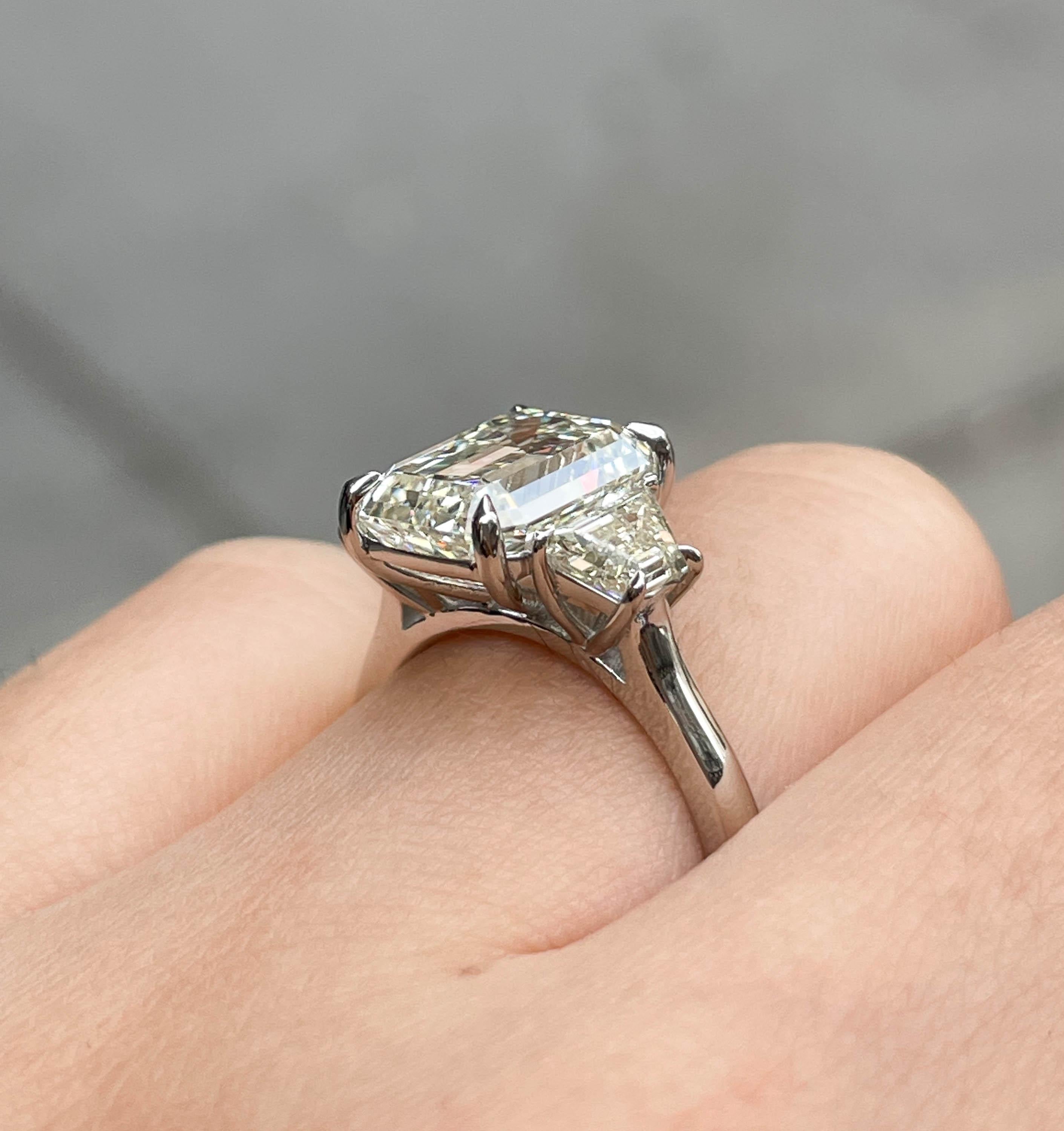 GIA Shy 5.0ct Estate Vintage Emerald Diamond Three Stone Engagement Wedding Plat 11