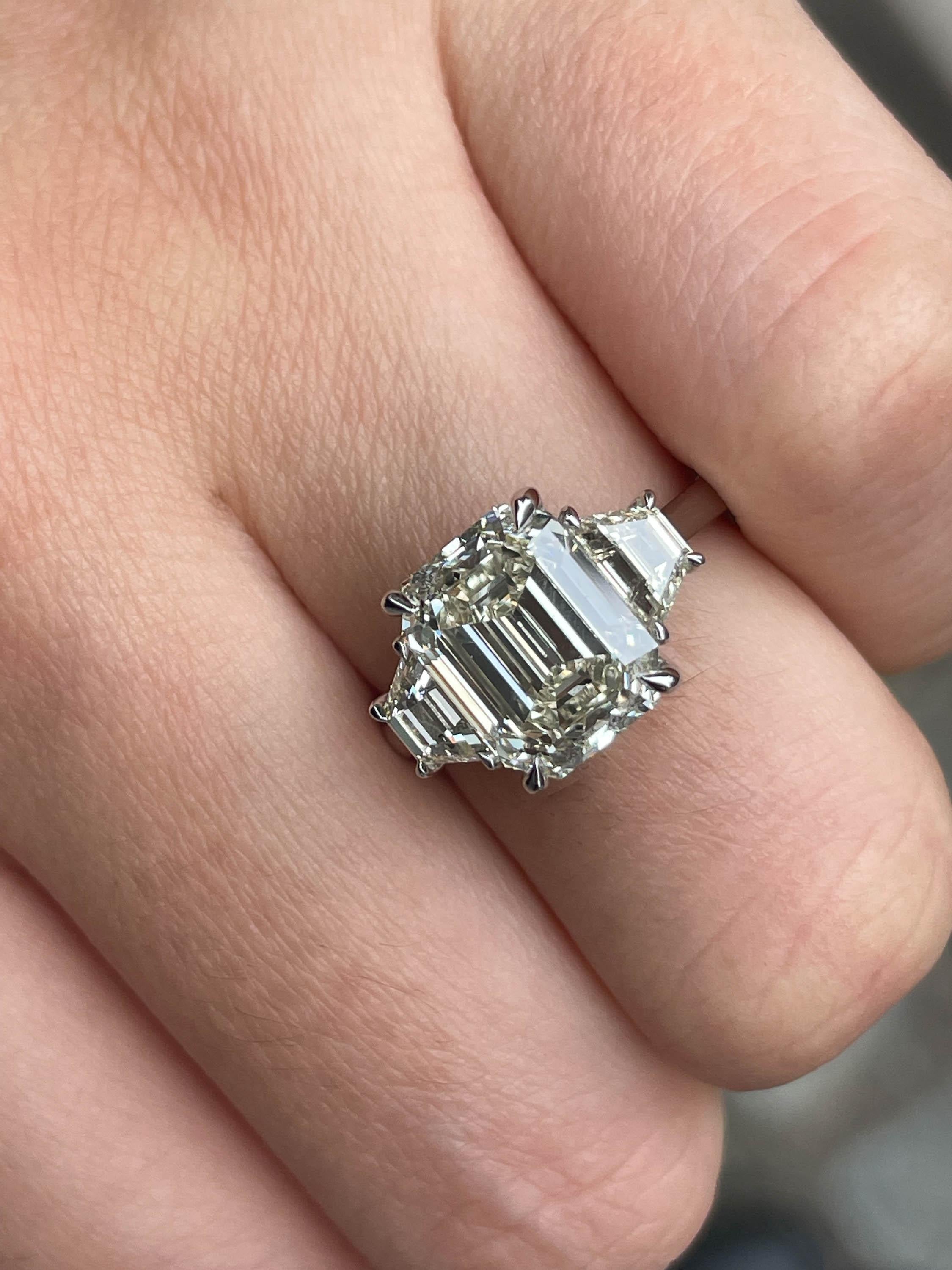 GIA Shy 5.0ct Estate Vintage Emerald Diamond Three Stone Engagement Wedding Plat 12