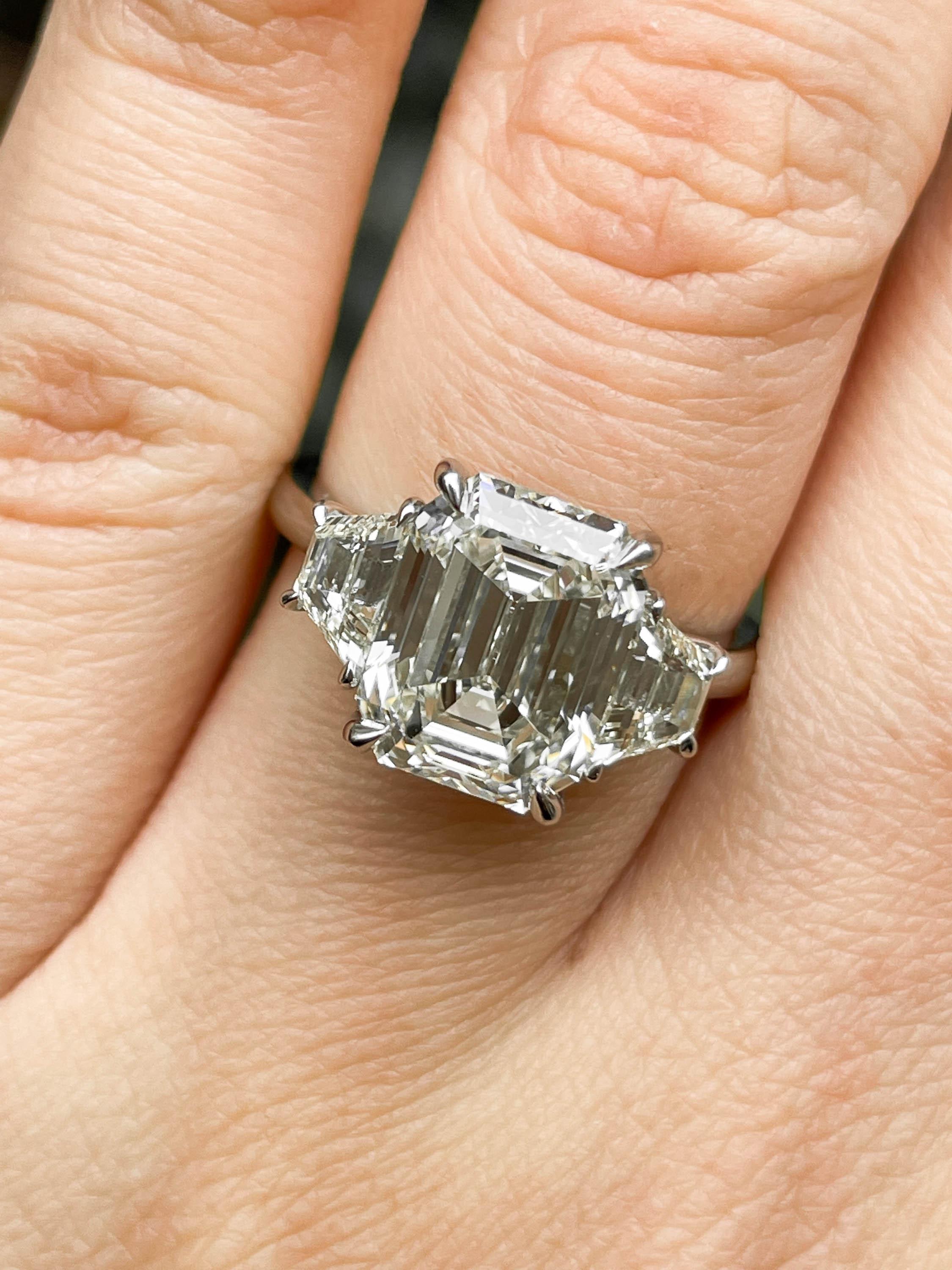GIA Shy 5.0ct Estate Vintage Emerald Diamond Three Stone Engagement Wedding Plat 13