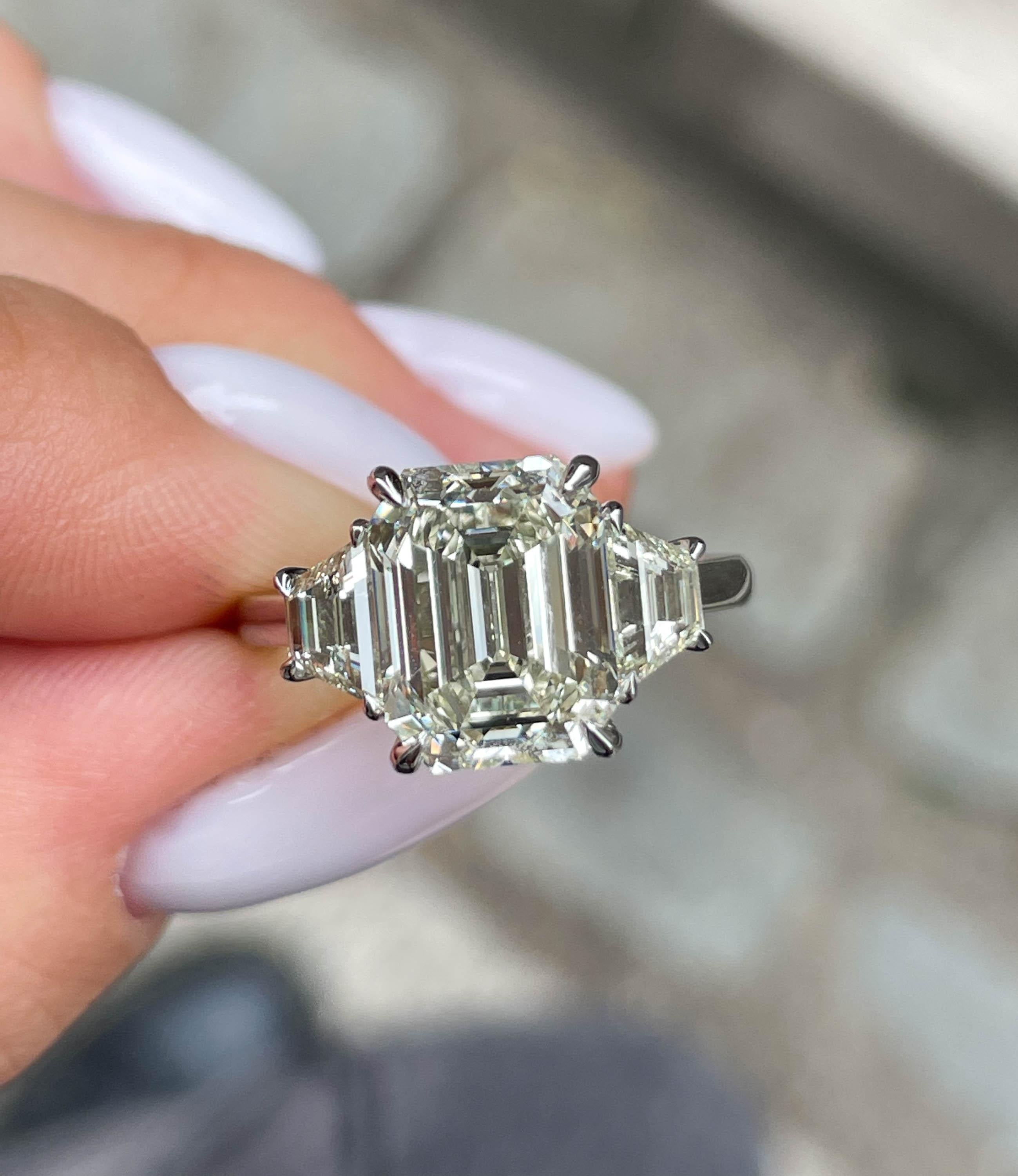 GIA Shy 5.0ct Estate Vintage Emerald Diamond Three Stone Engagement Wedding Plat 14