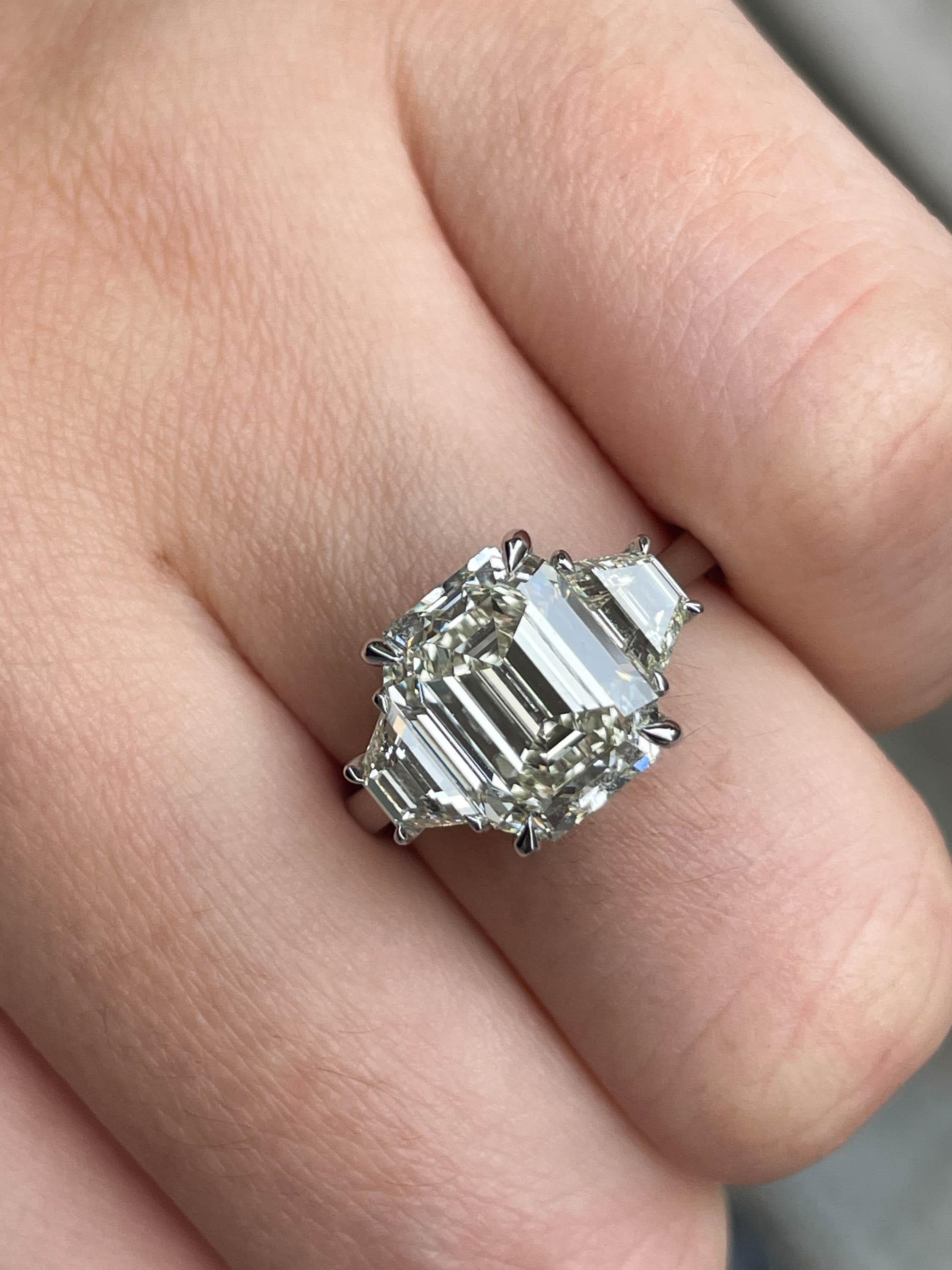 GIA Shy 5.0ct Estate Vintage Emerald Diamond Three Stone Engagement Wedding Plat 5