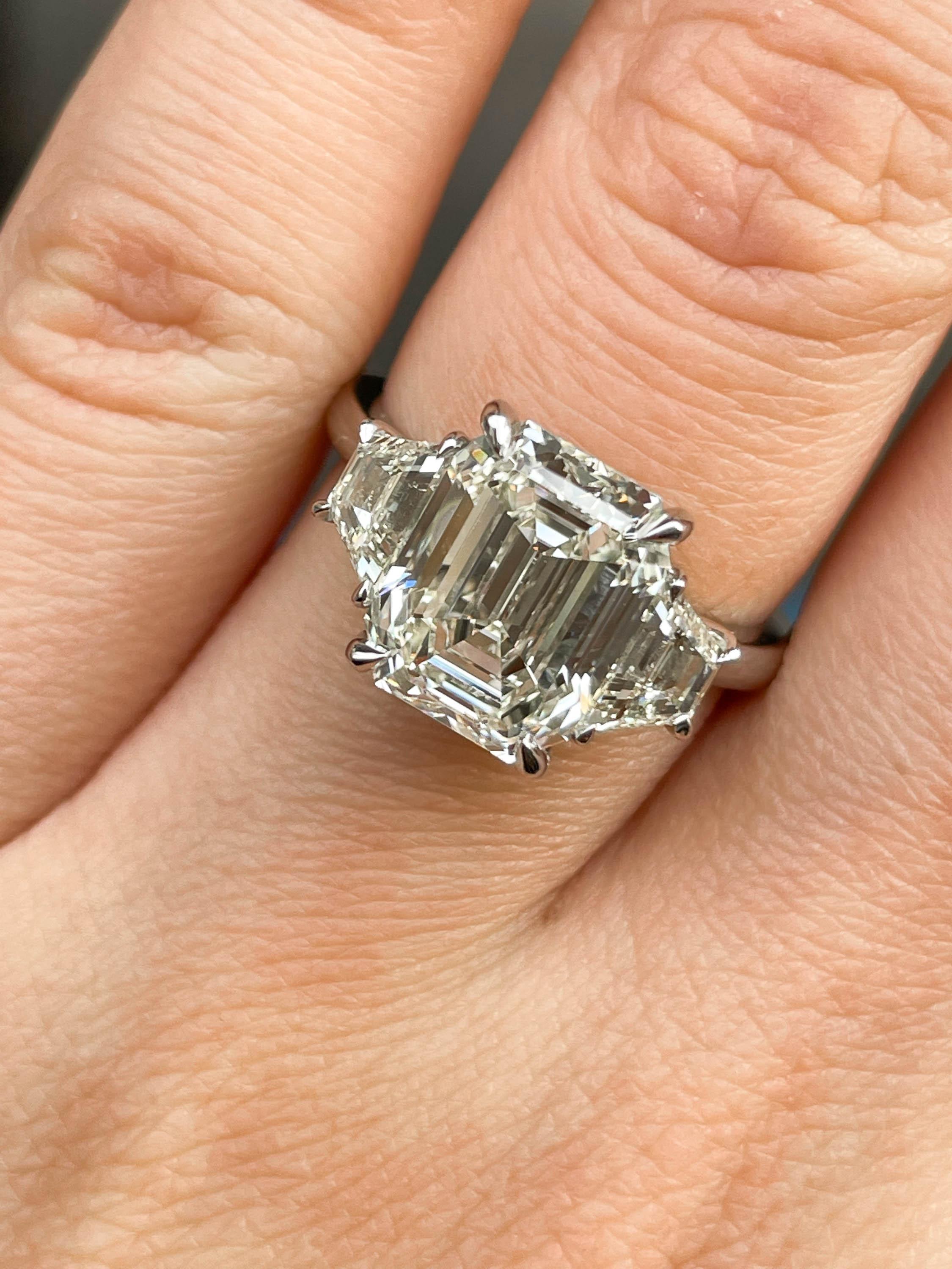 GIA Shy 5.0ct Estate Vintage Emerald Diamond Three Stone Engagement Wedding Plat 4