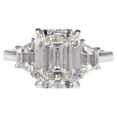 GIA Shy 5.0ct Estate Vintage Emerald Diamond Three Stone Engagement Wedding Plat