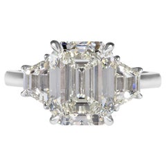GIA Shy 5,0ct Estate Vintage Emerald Diamond Three Stone Engagement Wedding Plat