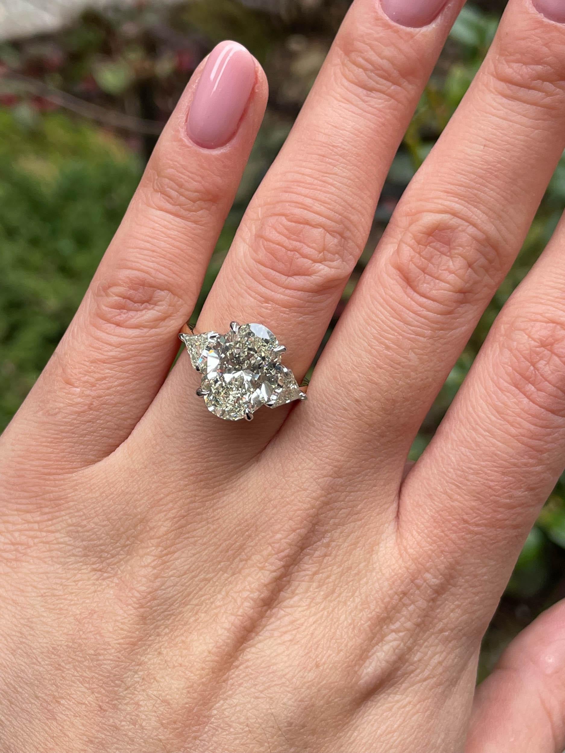 GIA Shy 6ct Estate Vintage Oval Diamant Verlobungs-Ehering 18k YG Platin 9