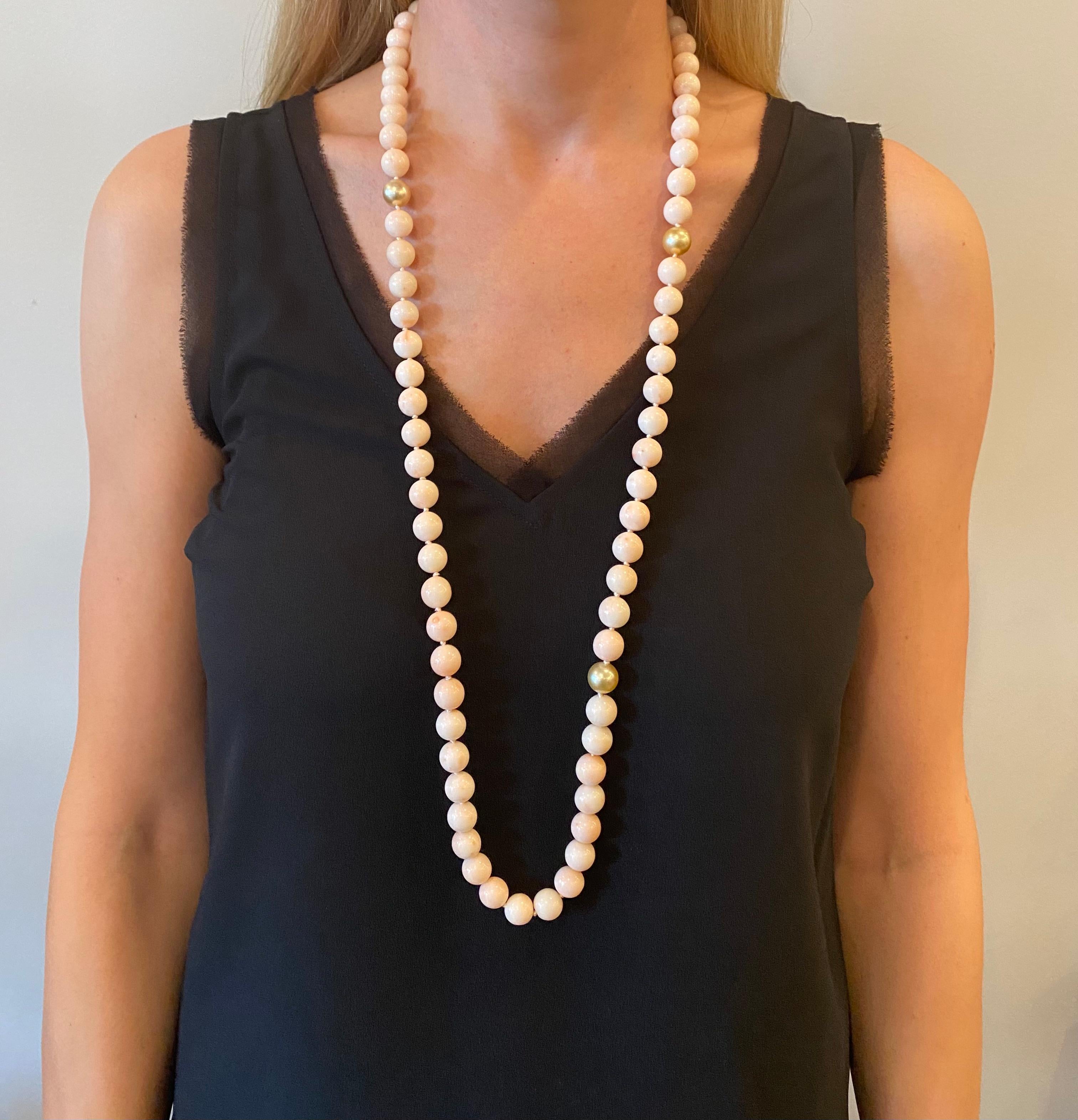 Bead GIA South Sea Golden Pearl and Vintage Angel Skin Coral Necklace