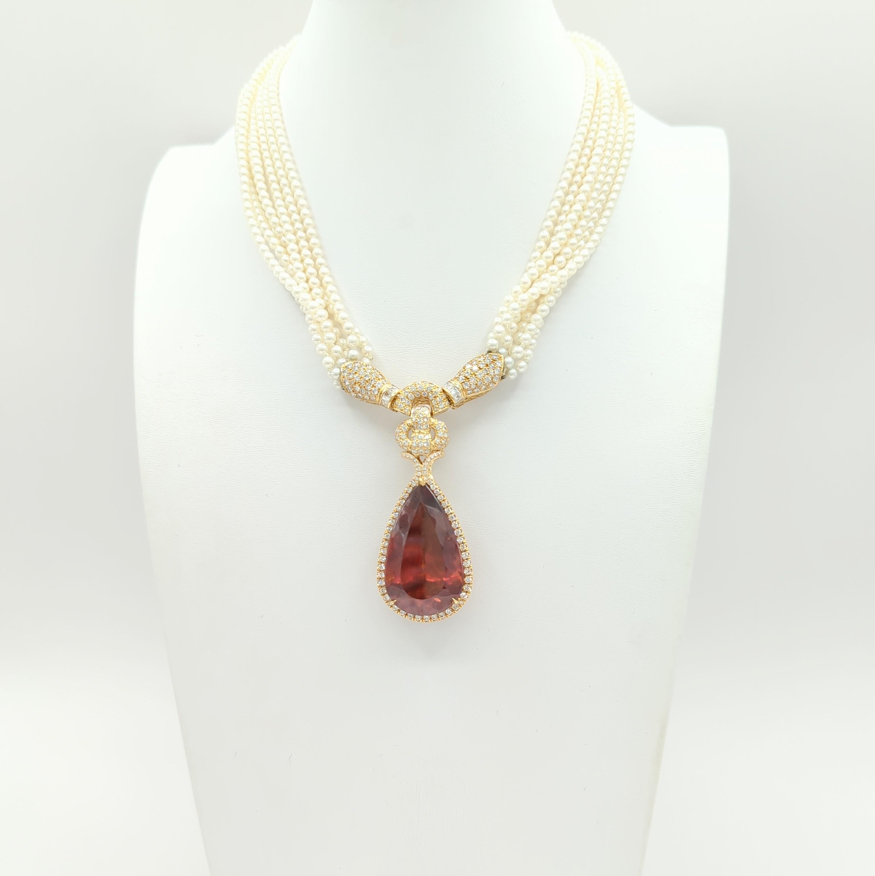 GIA Sphalerite and White Diamond Pendant in 18k Yellow Gold In New Condition For Sale In Los Angeles, CA