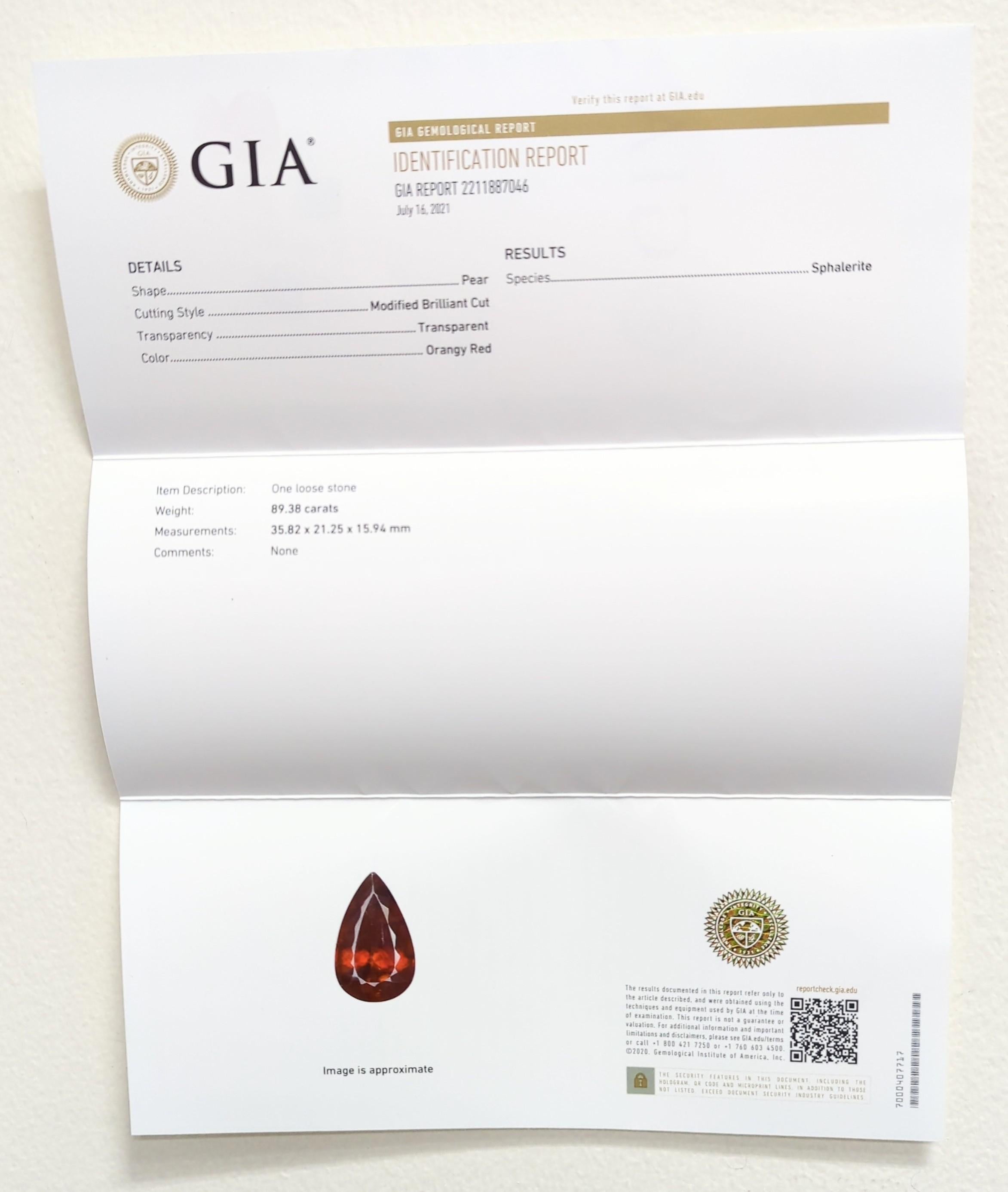 GIA Sphalerite and White Diamond Pendant in 18k Yellow Gold For Sale 3