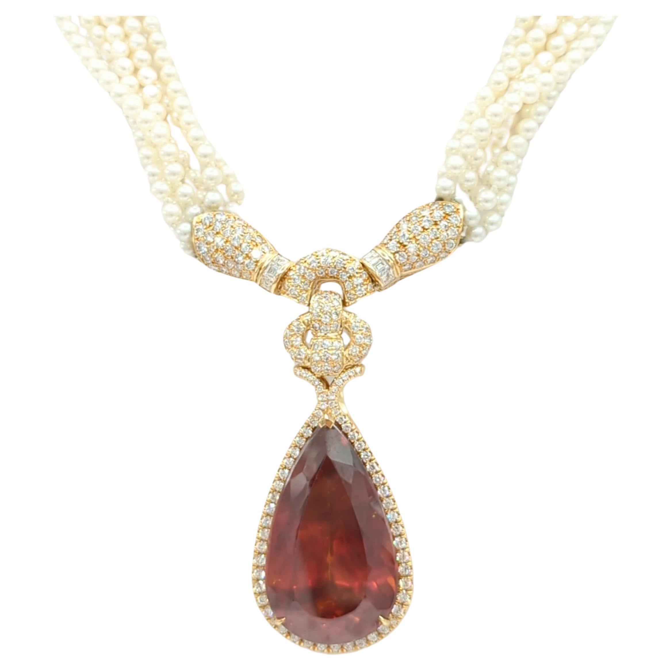GIA Sphalerite and White Diamond Pendant in 18k Yellow Gold For Sale