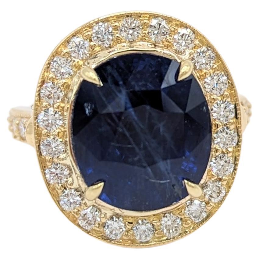 GIA Sri Lanka Blue Sapphire and White Diamond Cocktail Ring in 18k Gold For Sale