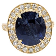 GIA Sri Lanka Blue Sapphire and White Diamond Cocktail Ring in 18k Gold