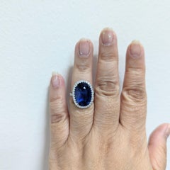 GIA Sri Lanka Blue Sapphire and White Diamond Cocktail Ring in Platinum