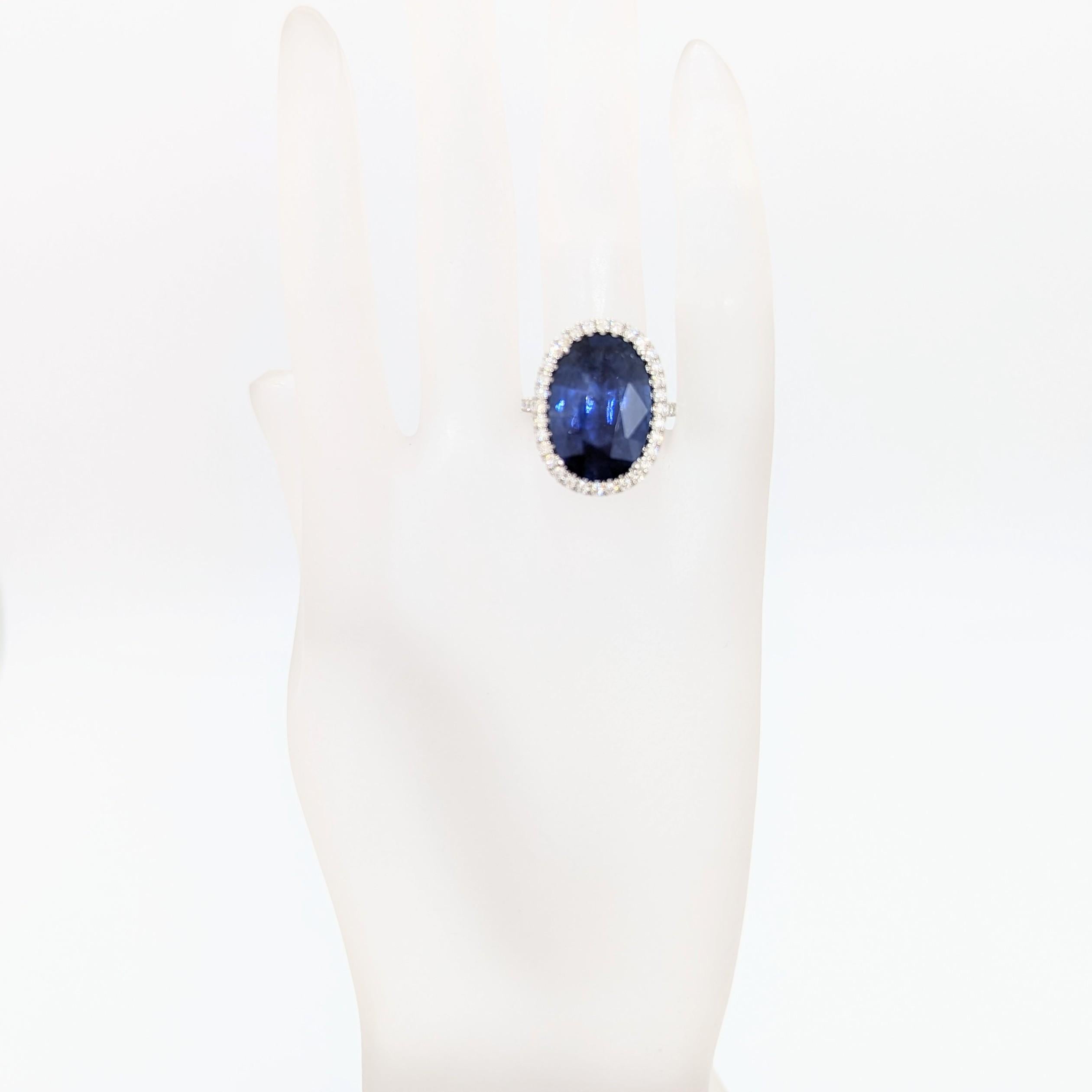 Oval Cut GIA Sri Lanka Blue Sapphire and White Diamond Cocktail Ring in Platinum For Sale