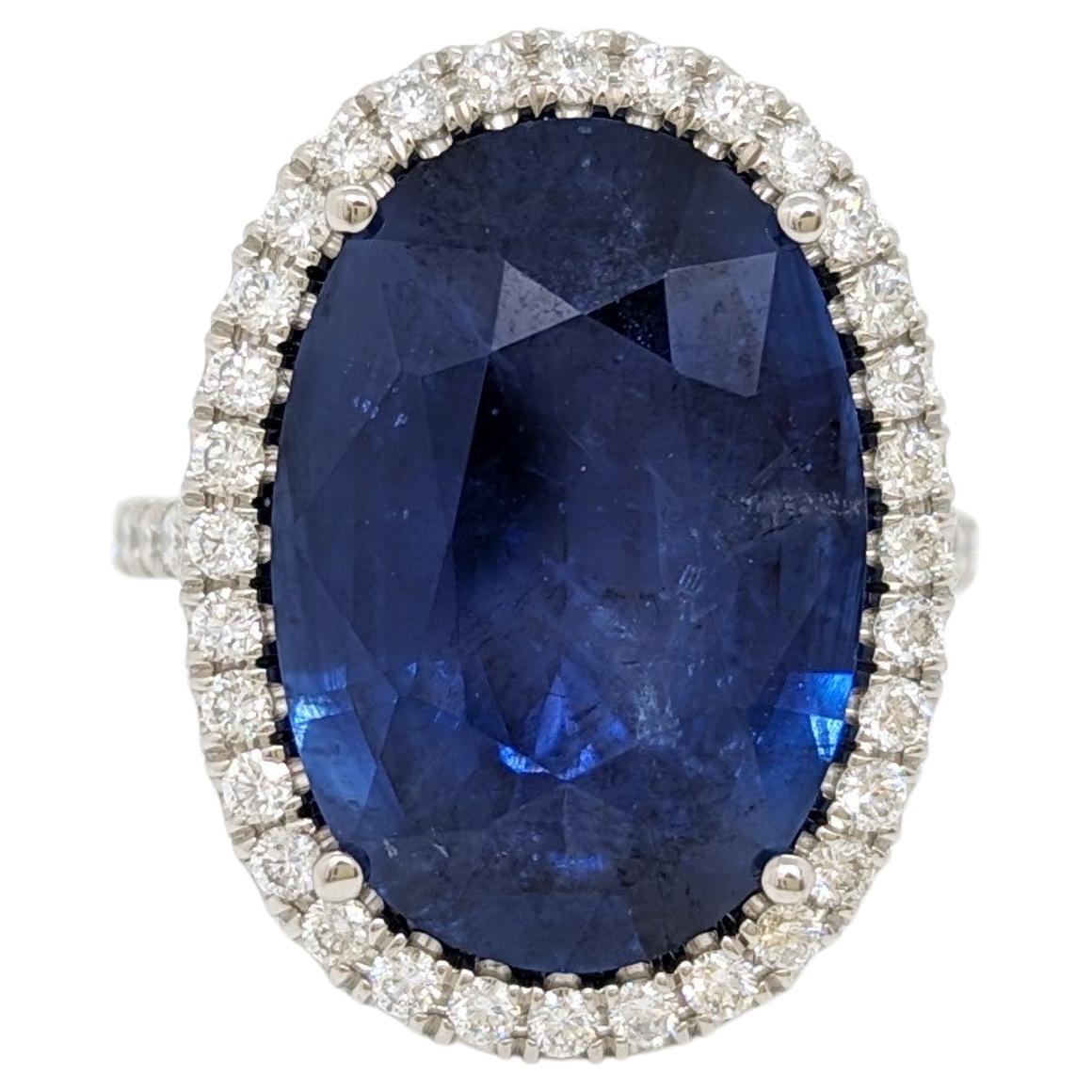 GIA Sri Lanka Blue Sapphire and White Diamond Cocktail Ring in Platinum For Sale