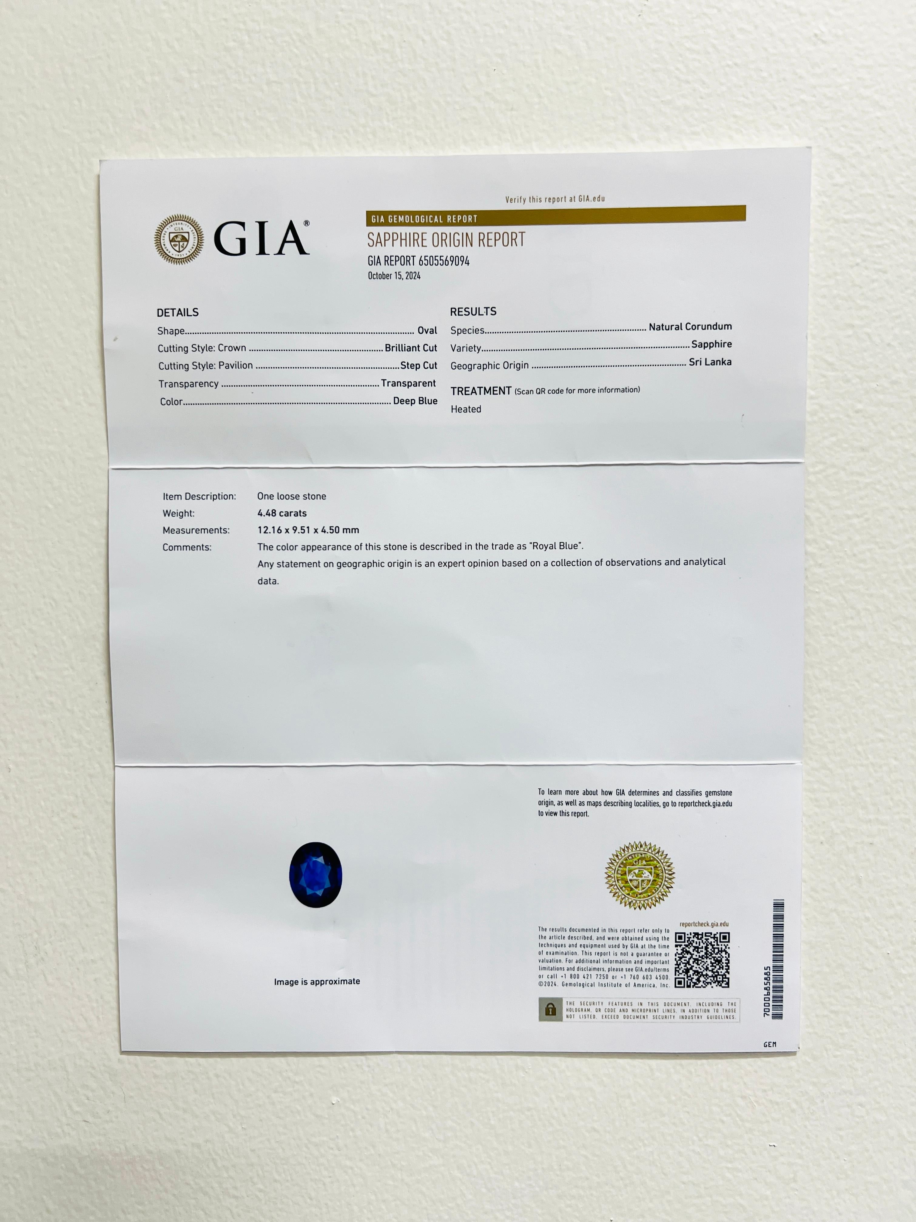 GIA Sri Lanka Ring aus 18 Karat Weißgold mit blauem Saphir und weißem Diamanten im Angebot 4