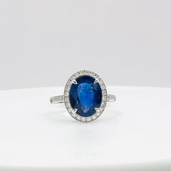 GIA Sri Lanka Anillo de zafiro azul y diamante blanco en oro blanco de 18 quilates