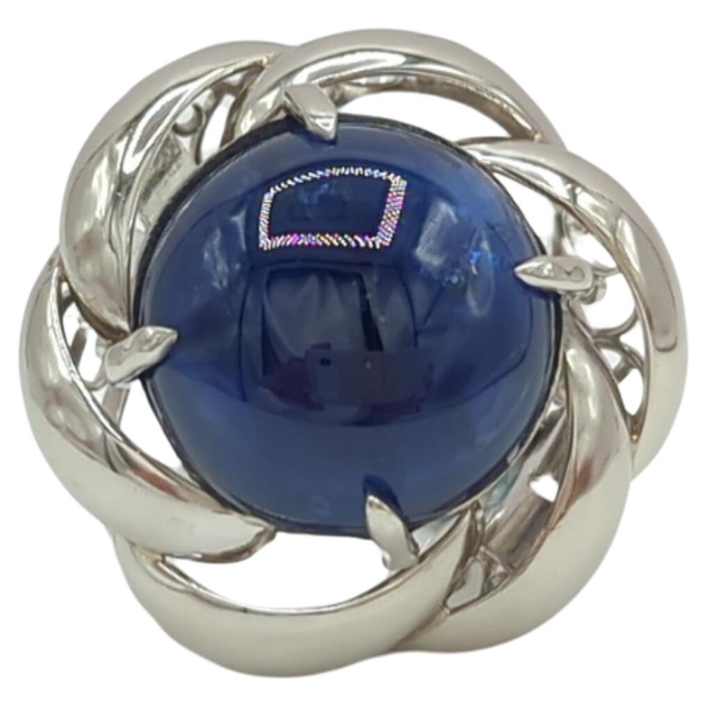 GIA Sri Lanka Cabochon-Ring aus Platin mit blauem Saphir und Saphir