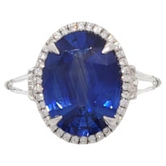 GIA Sri Lanka Blue Sapphire Oval and White Diamond Cocktail Ring in 18k 
