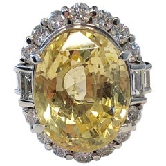 GIA Sri Lanka No Heat Yellow Sapphire Oval with Diamonds Cocktail Ring in Plat