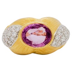 GIA Sri Lanka Pink Sapphire and Diamond Cocktail Ring in 18k and Platinum
