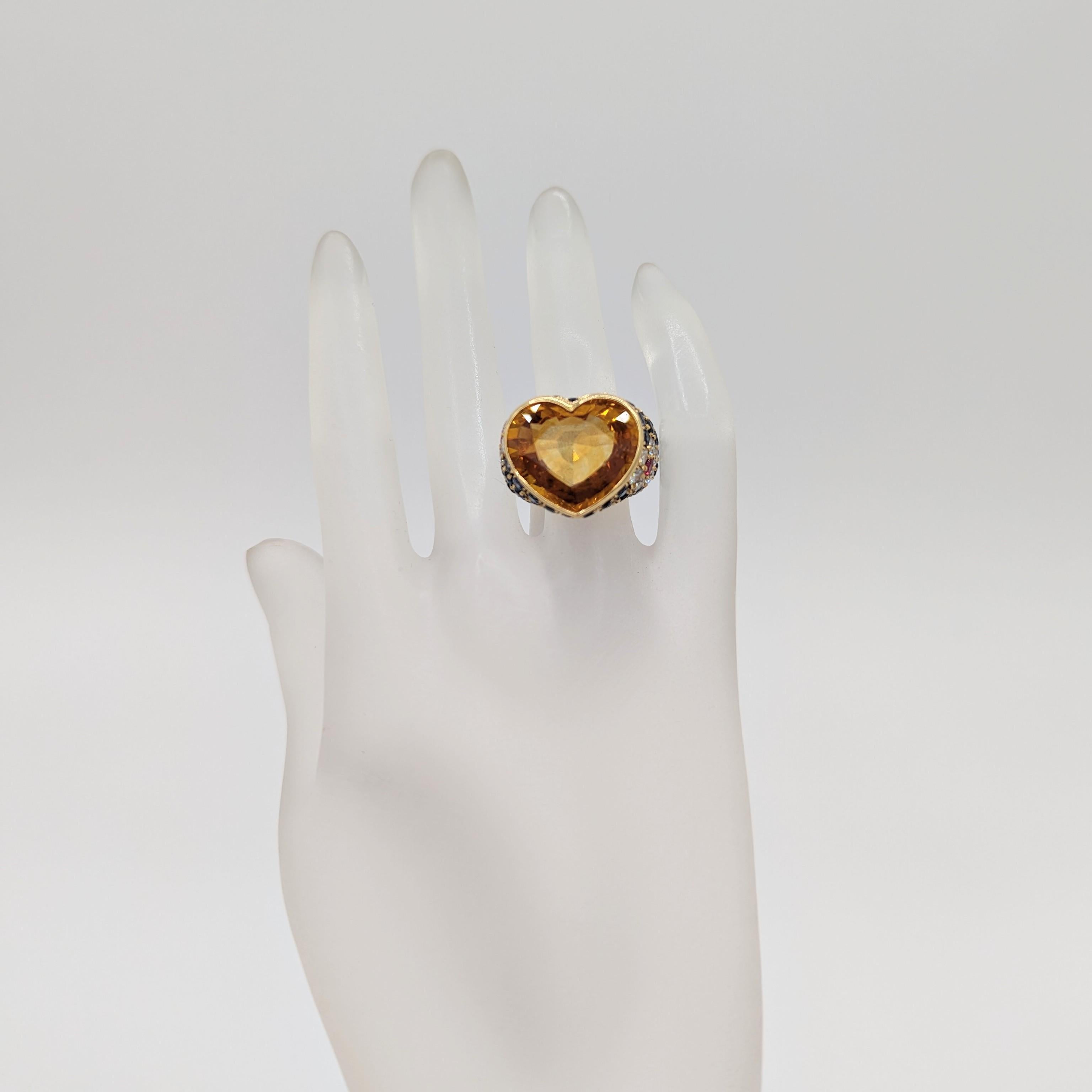 Heart Cut GIA Sri Lanka Yellow Orange Sapphire  and White Diamond Ring in 18K Yellow Gold For Sale