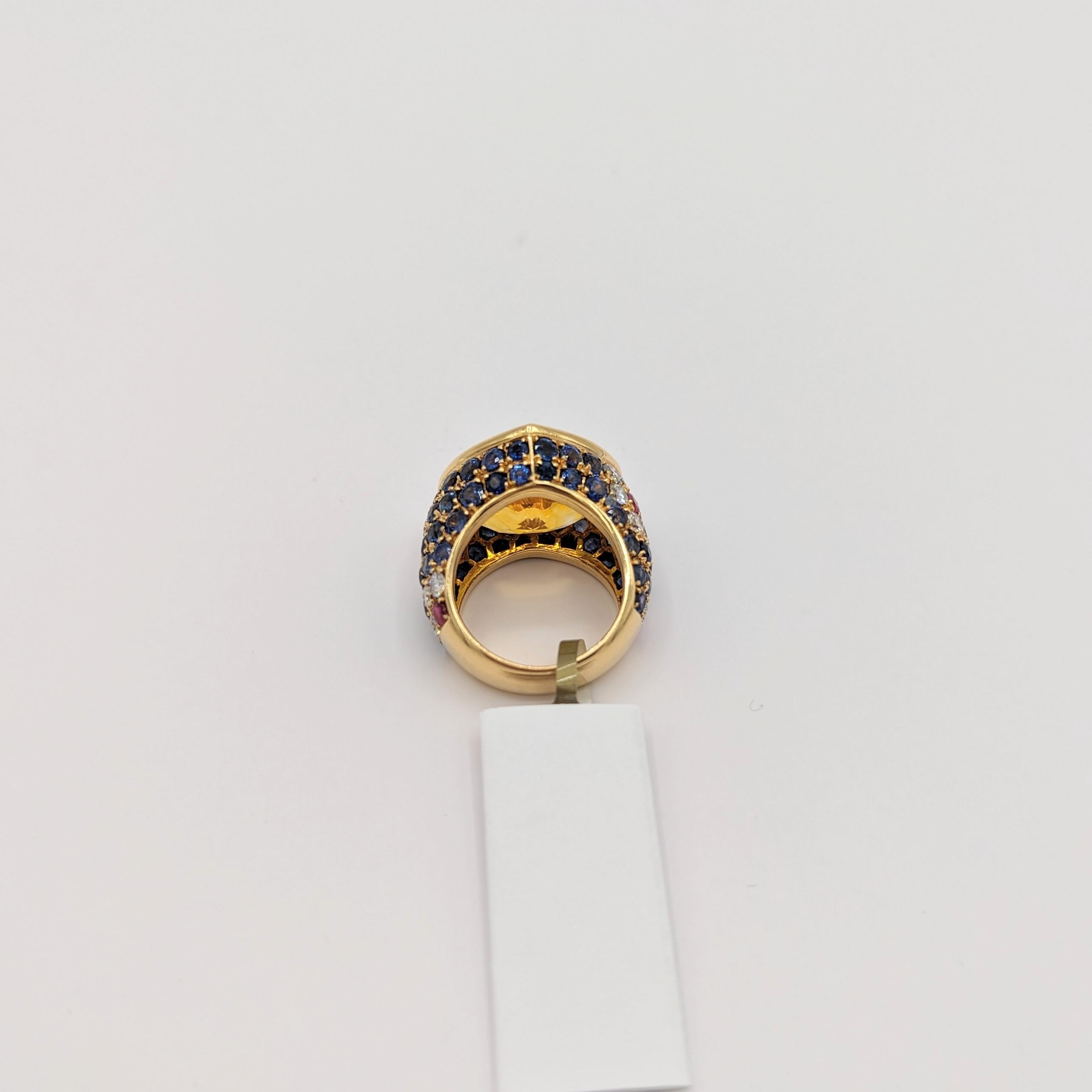 GIA Sri Lanka Yellow Orange Sapphire  and White Diamond Ring in 18K Yellow Gold For Sale 1