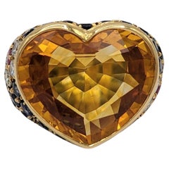 Saphir jaune orange du Sri Lanka certifié GIA  Bague en or jaune 18 carats et diamant blanc