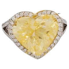 GIA Sri Lanka Yellow Sapphire Heart and White Diamond Cocktail Ring