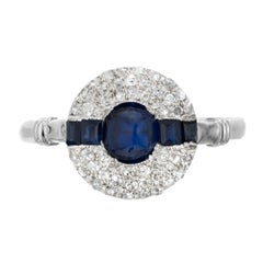 GIA Sugar Loaf Blue .75 Carat Sapphire Diamond Halo Platinum Engagement Ring