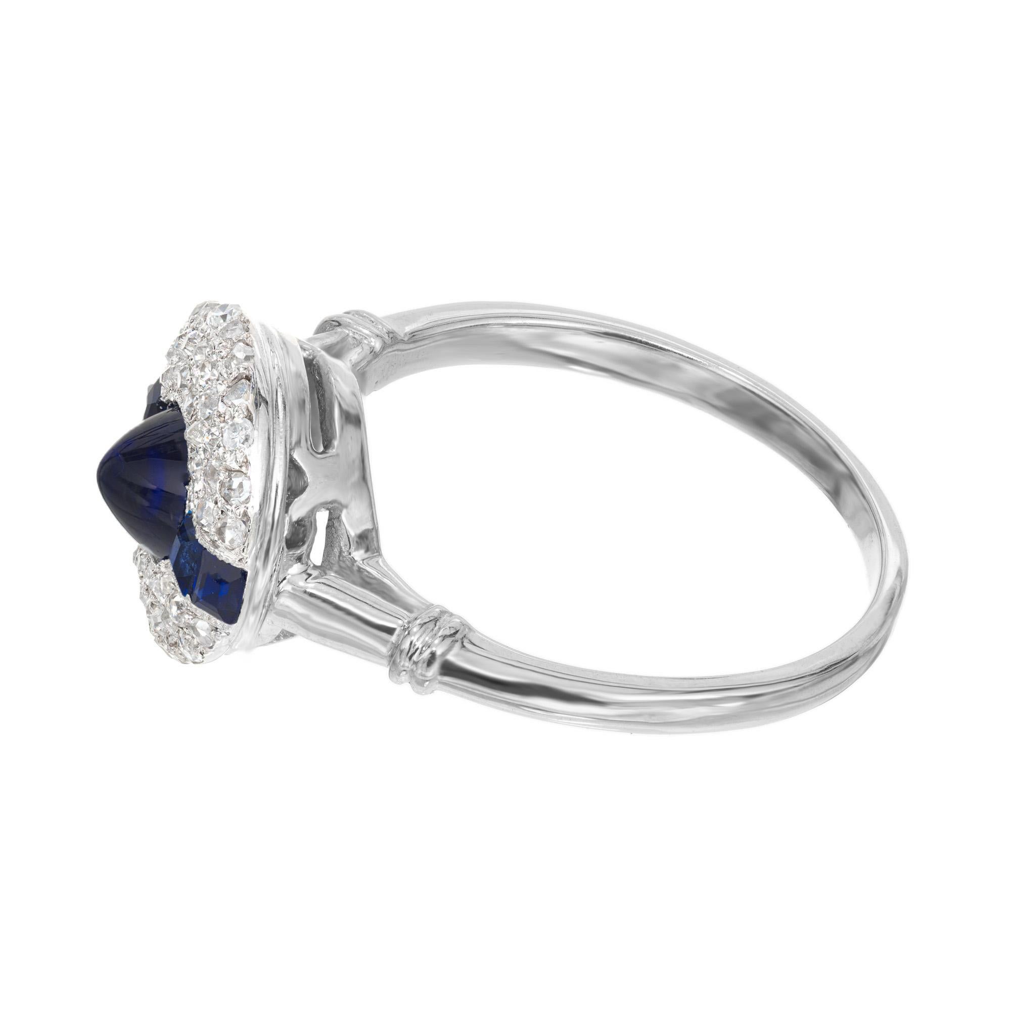 Women's GIA Sugar Loaf Blue .75 Carat Sapphire Diamond Halo Platinum Engagement Ring For Sale