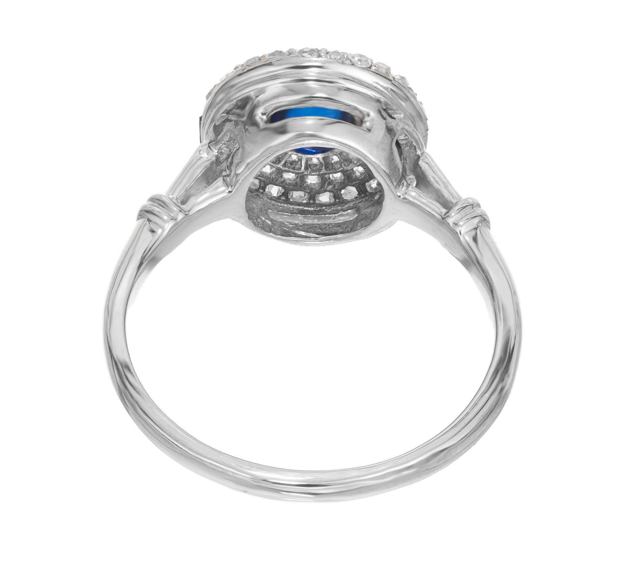 GIA Sugar Loaf Blue .75 Carat Sapphire Diamond Halo Platinum Engagement Ring For Sale 2