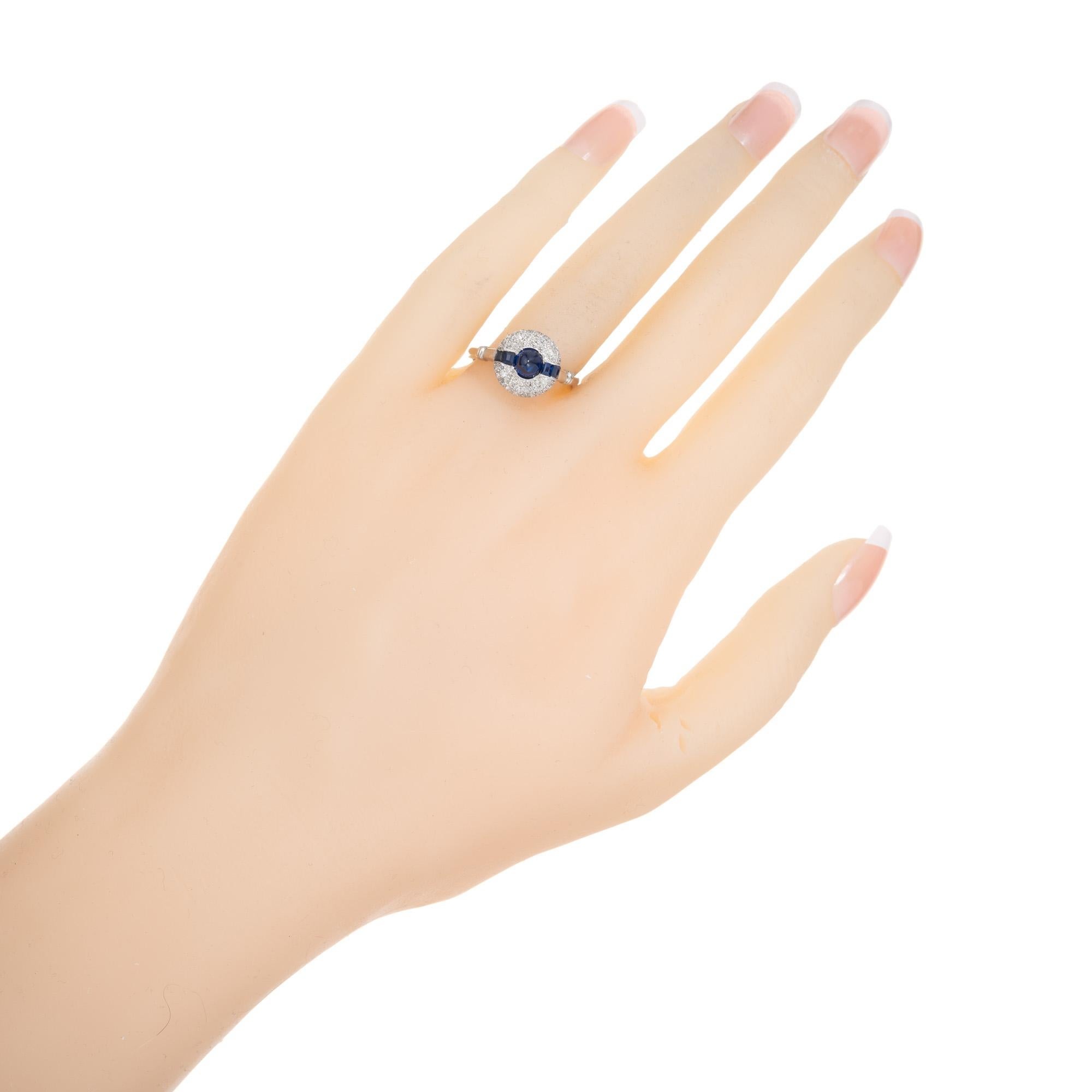 GIA Sugar Loaf Blue .75 Carat Sapphire Diamond Halo Platinum Engagement Ring For Sale 3