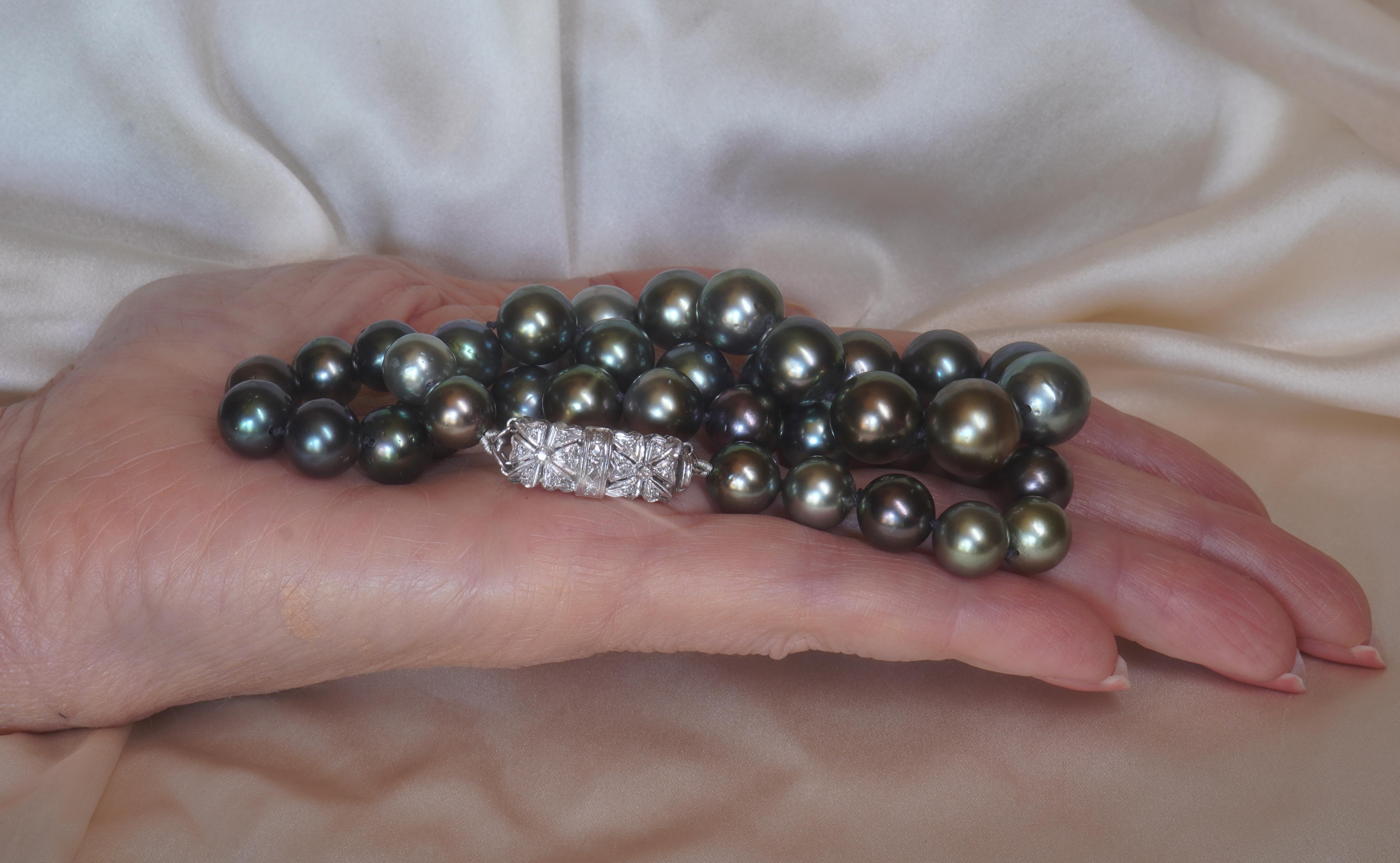 GIA Tahitian Pearl 18K Diamond Vintage Necklace Saltwater Strand Fine Huge 13 mm 5