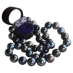 GIA Tahitian Pearl 18K Diamond Vintage Necklace Saltwater Strand Fine Huge 13 mm