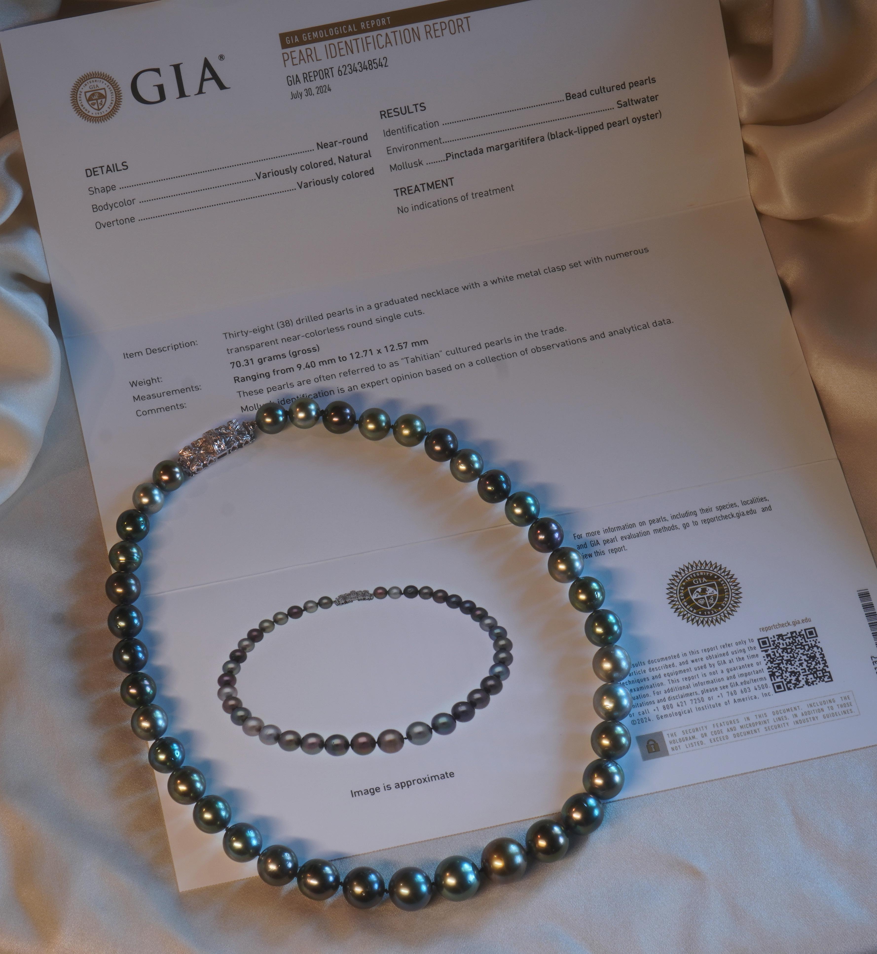 Women's GIA Tahitian Pearl 18K Diamond Vintage Necklace Saltwater Strand Fine Huge 13 mm