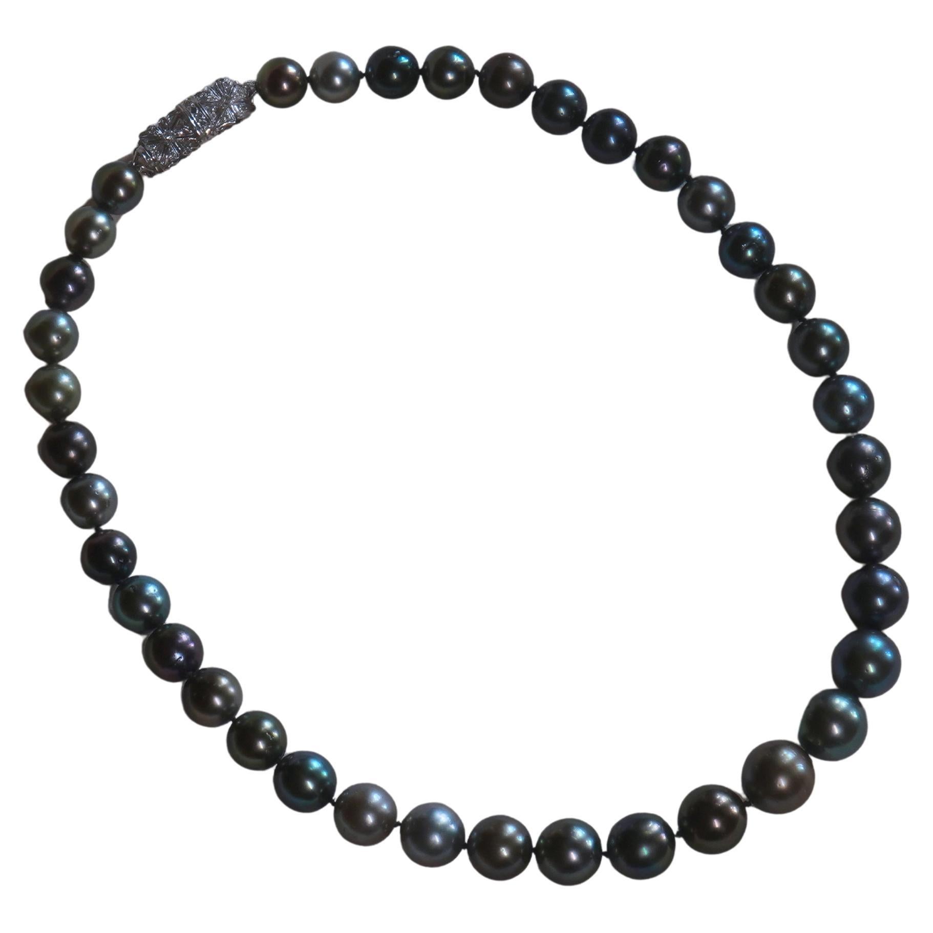 Round Cut GIA Tahitian Pearl 18K Diamond Vintage Necklace Saltwater Strand Fine Huge 13 mm