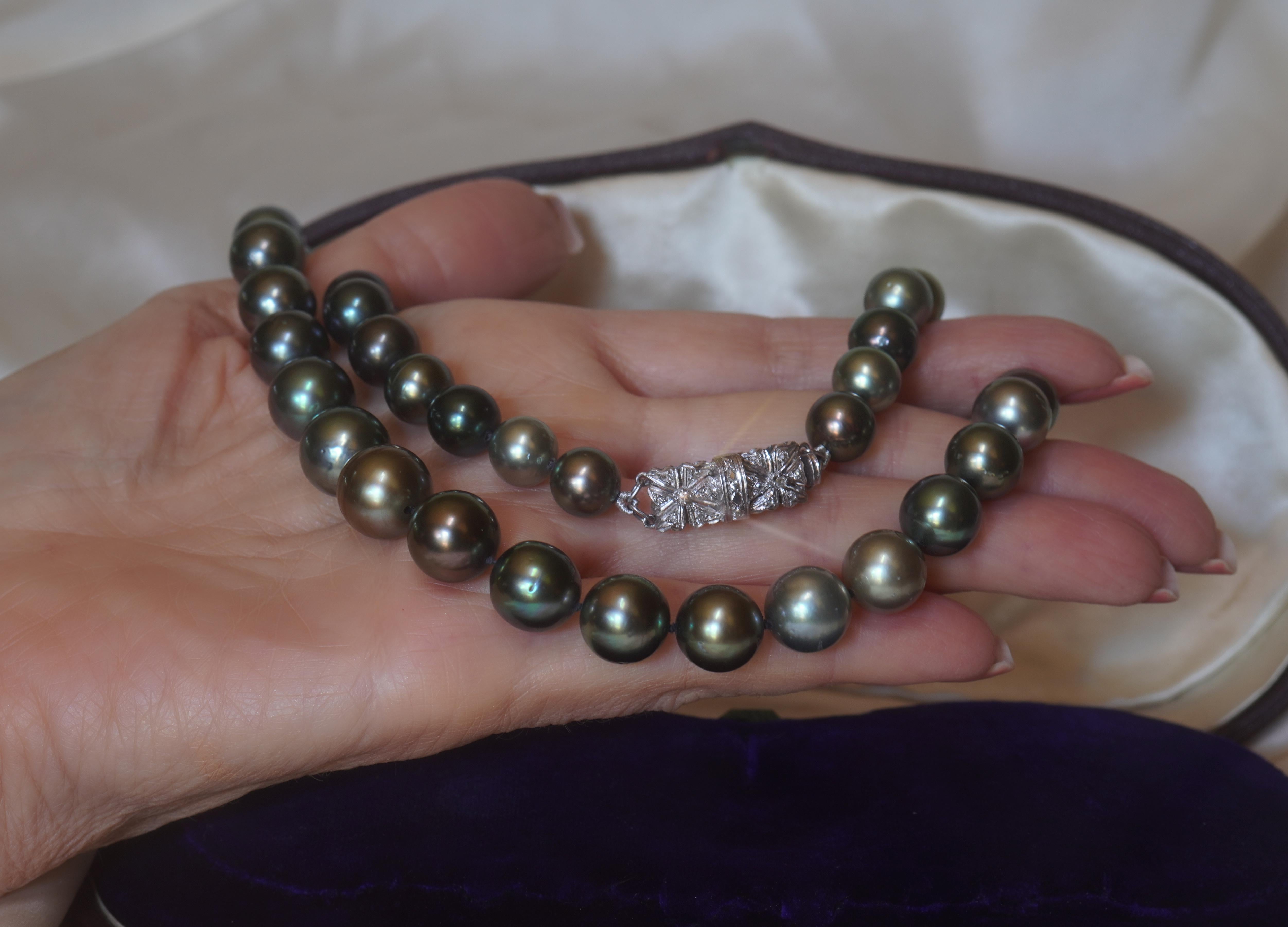 GIA Tahitian Pearl 18K Diamond Vintage Necklace Saltwater Strand Fine Huge 13 mm 2