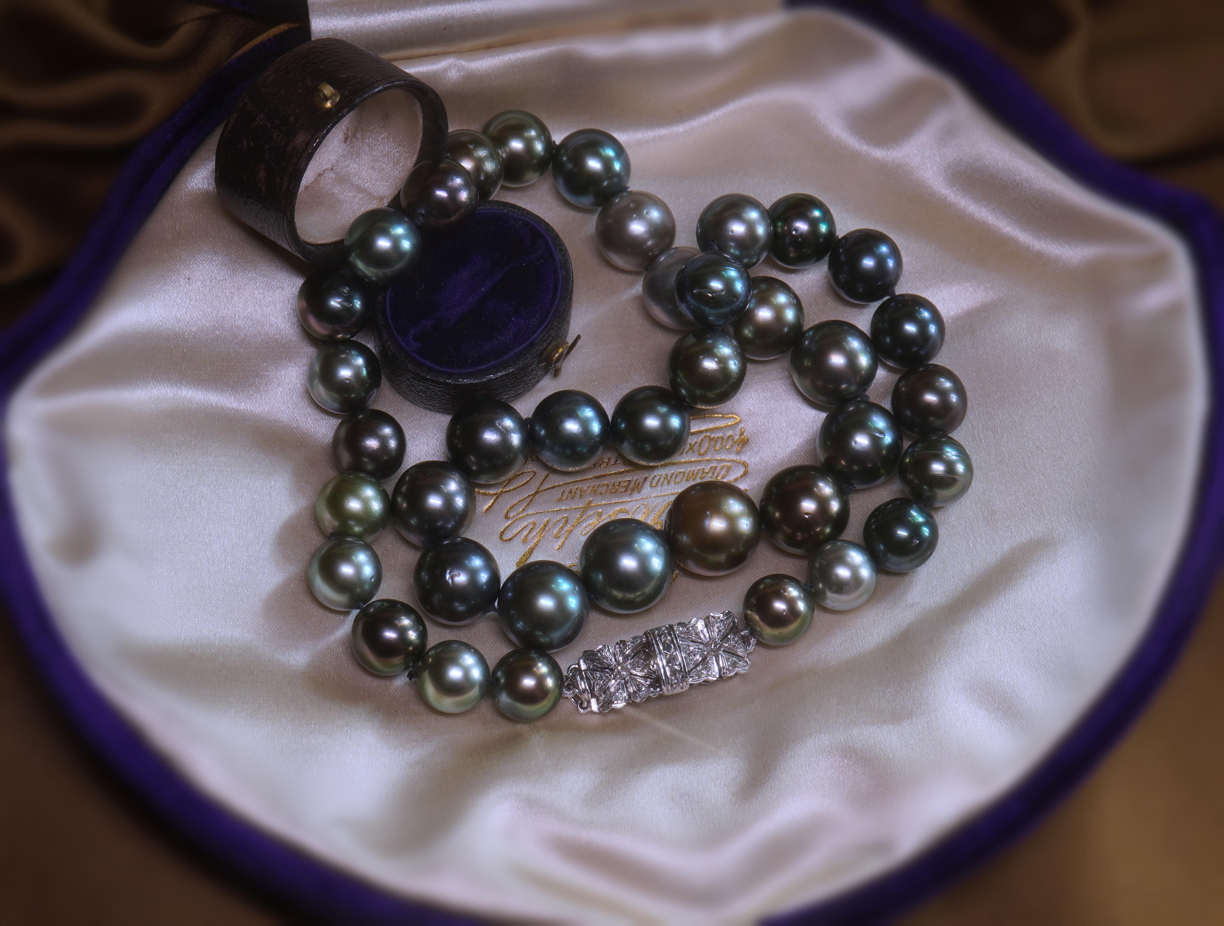 GIA Tahitian Pearl 18K Diamond Vintage Necklace Saltwater Strand Fine Huge 13 mm 3