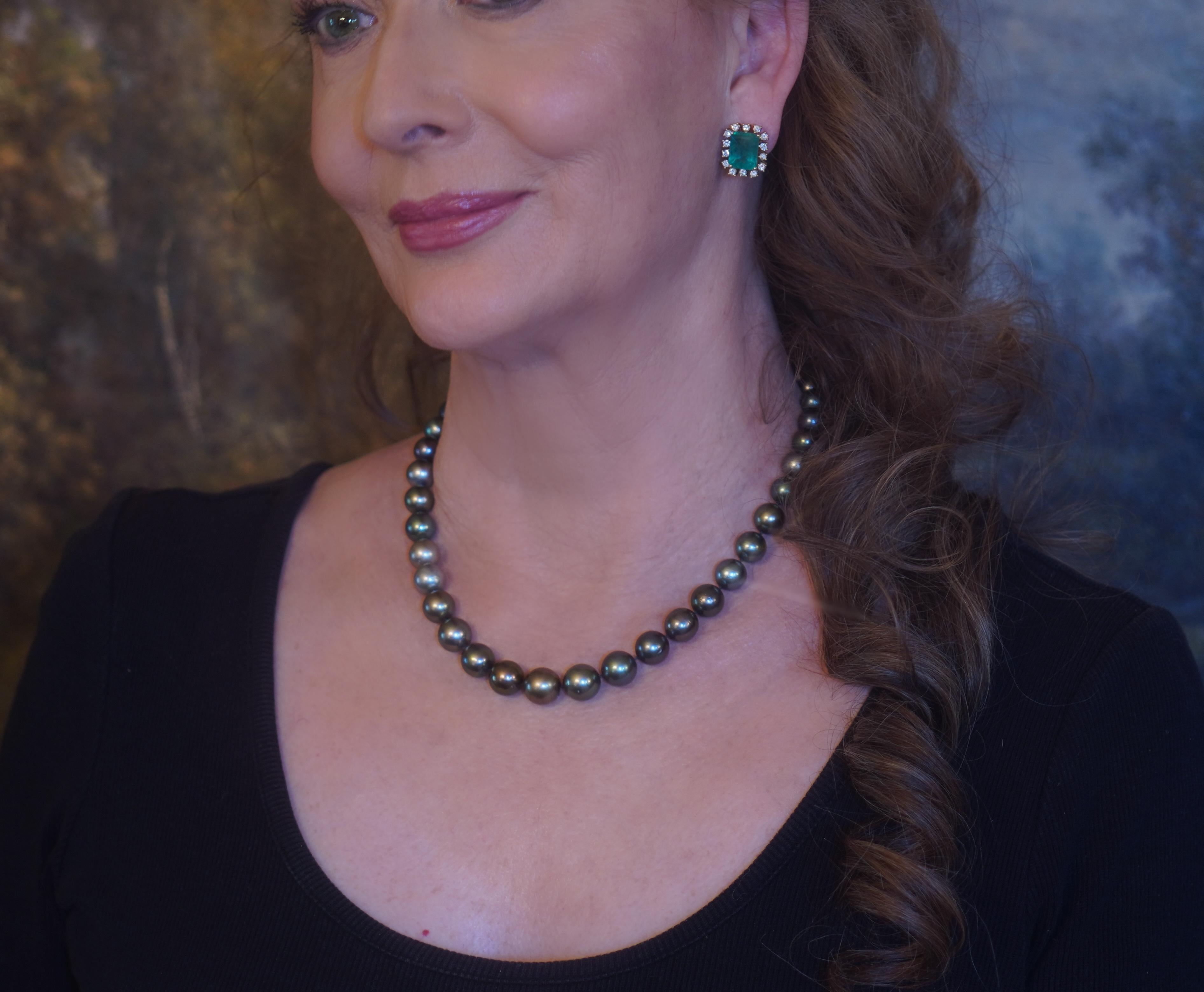 GIA Tahitian Pearl 18K Diamond Vintage Necklace Saltwater Strand Fine Huge 13 mm 4