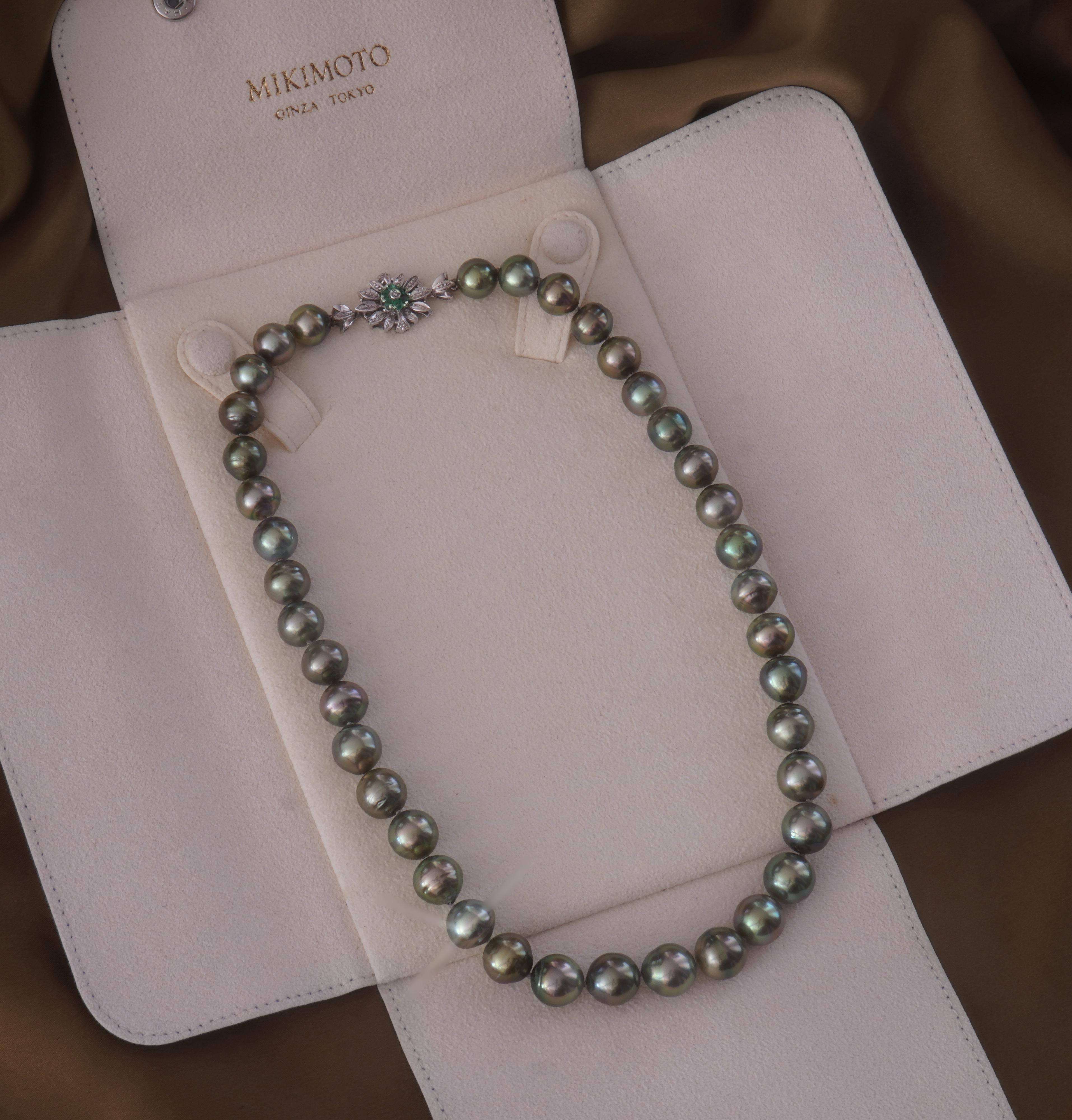 GIA Tahitian Pearl 18K Emerald Diamond Vintage Necklace Strand Fine Huge 11.5 MM Pour femmes en vente