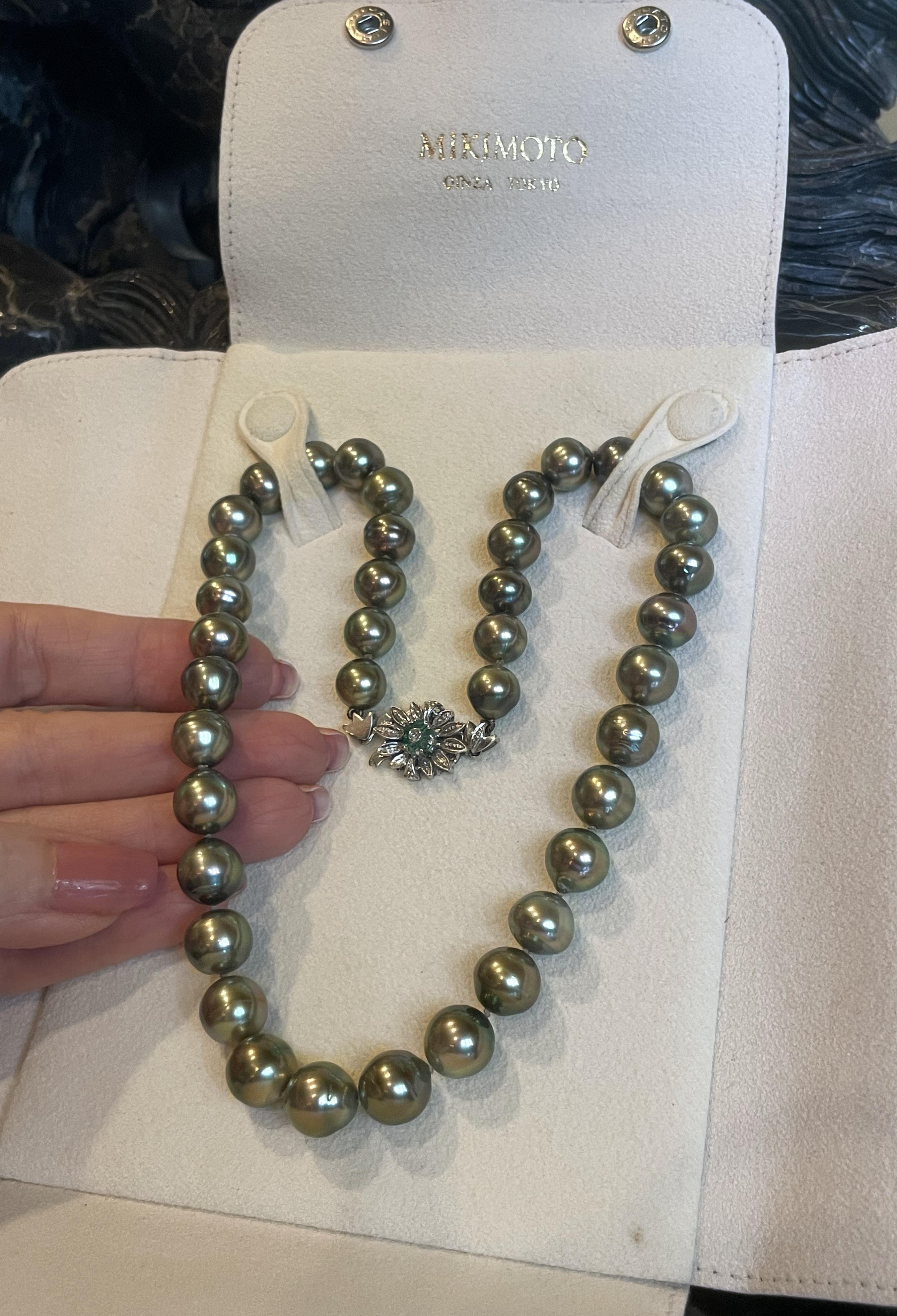 GIA Tahitian Pearl 18K Emerald Diamond Vintage Necklace Strand Fine Huge 11.5 MM en vente 4