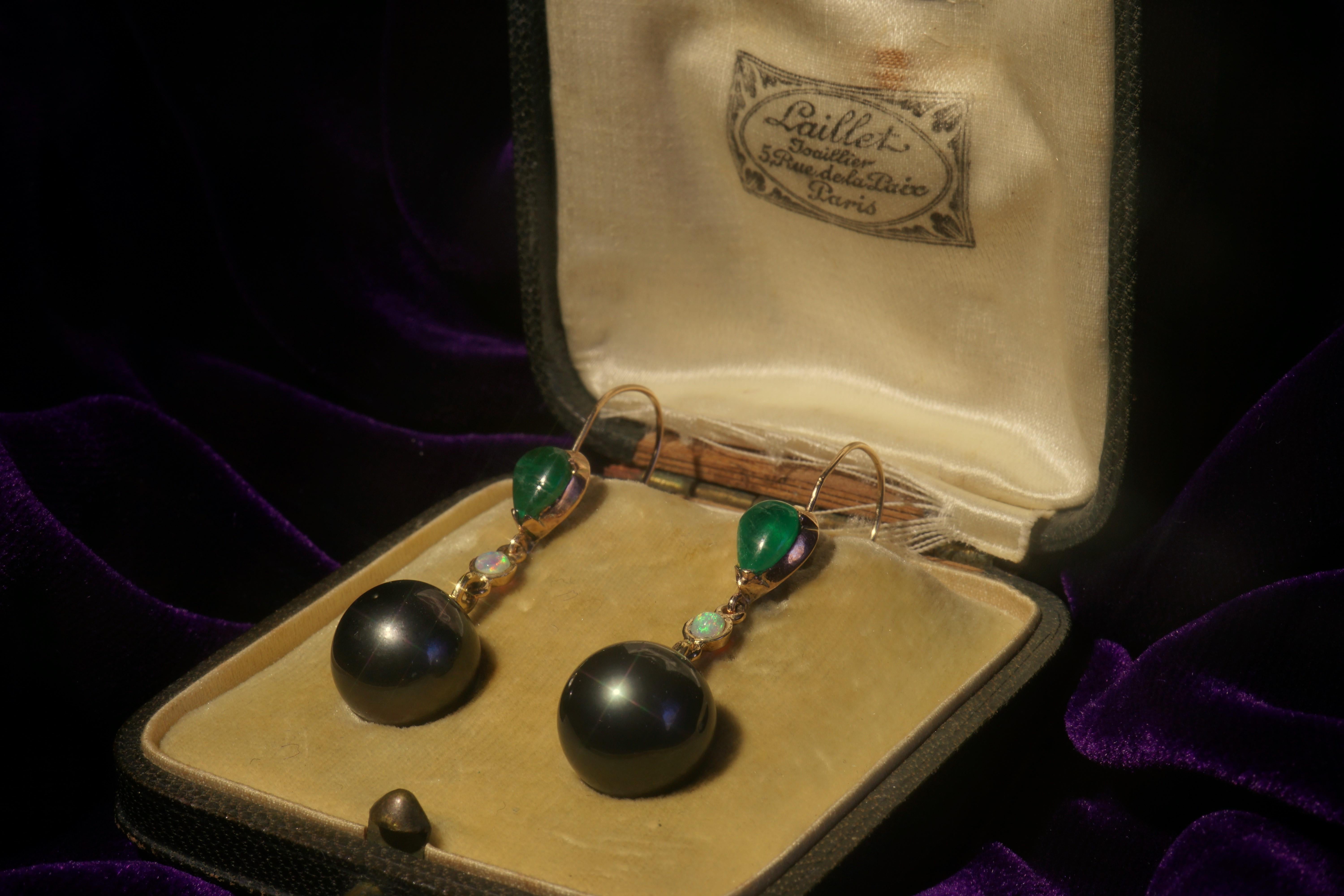 GIA Tahitian Pearl Emerald Opal 14K Earrings Victorian Vintage Fine 4.14 Carats 1