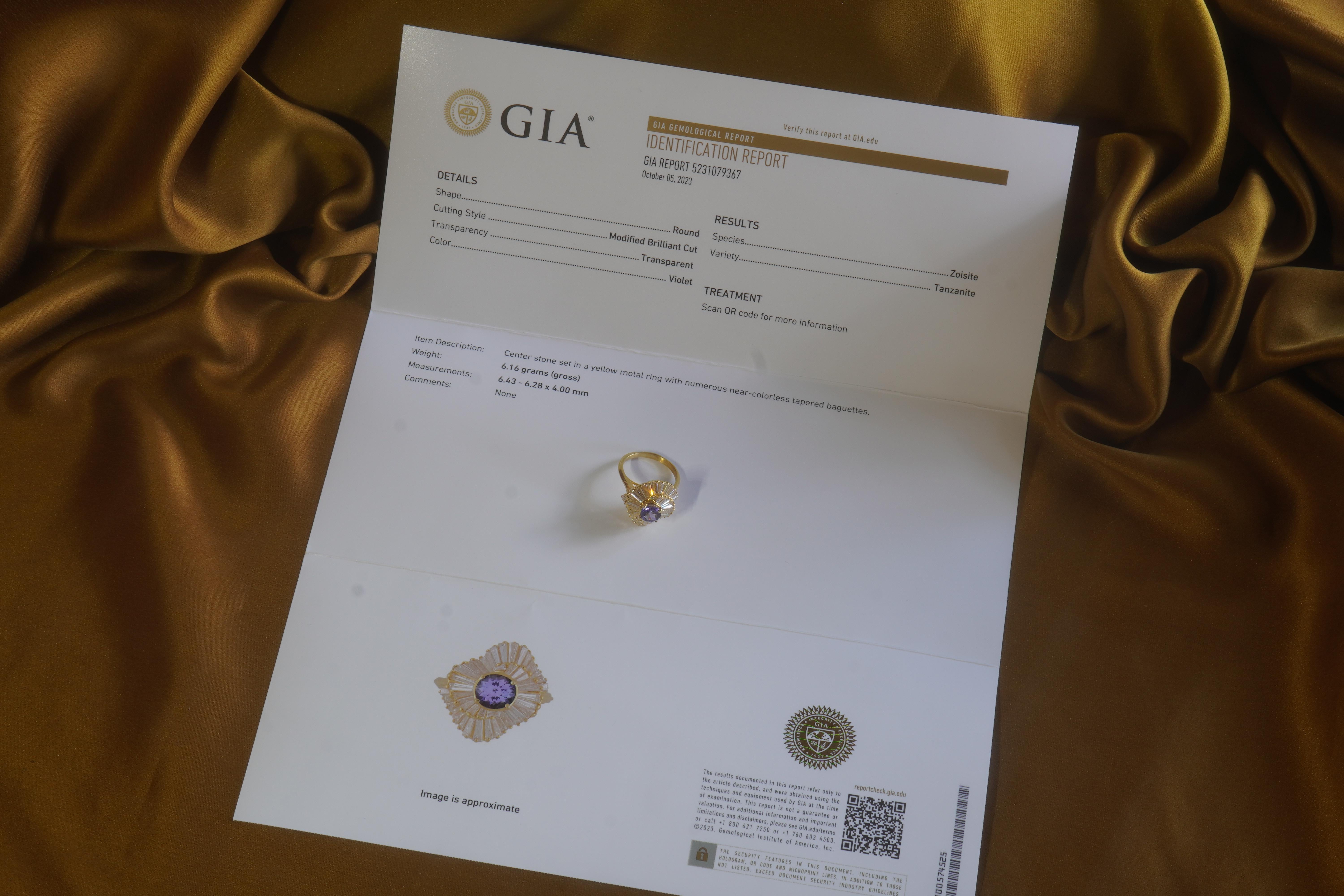 Round Cut GIA Tanzanite Diamond Ring 18K Gold Vintage Natural Fine VS Huge 5.31 CTS