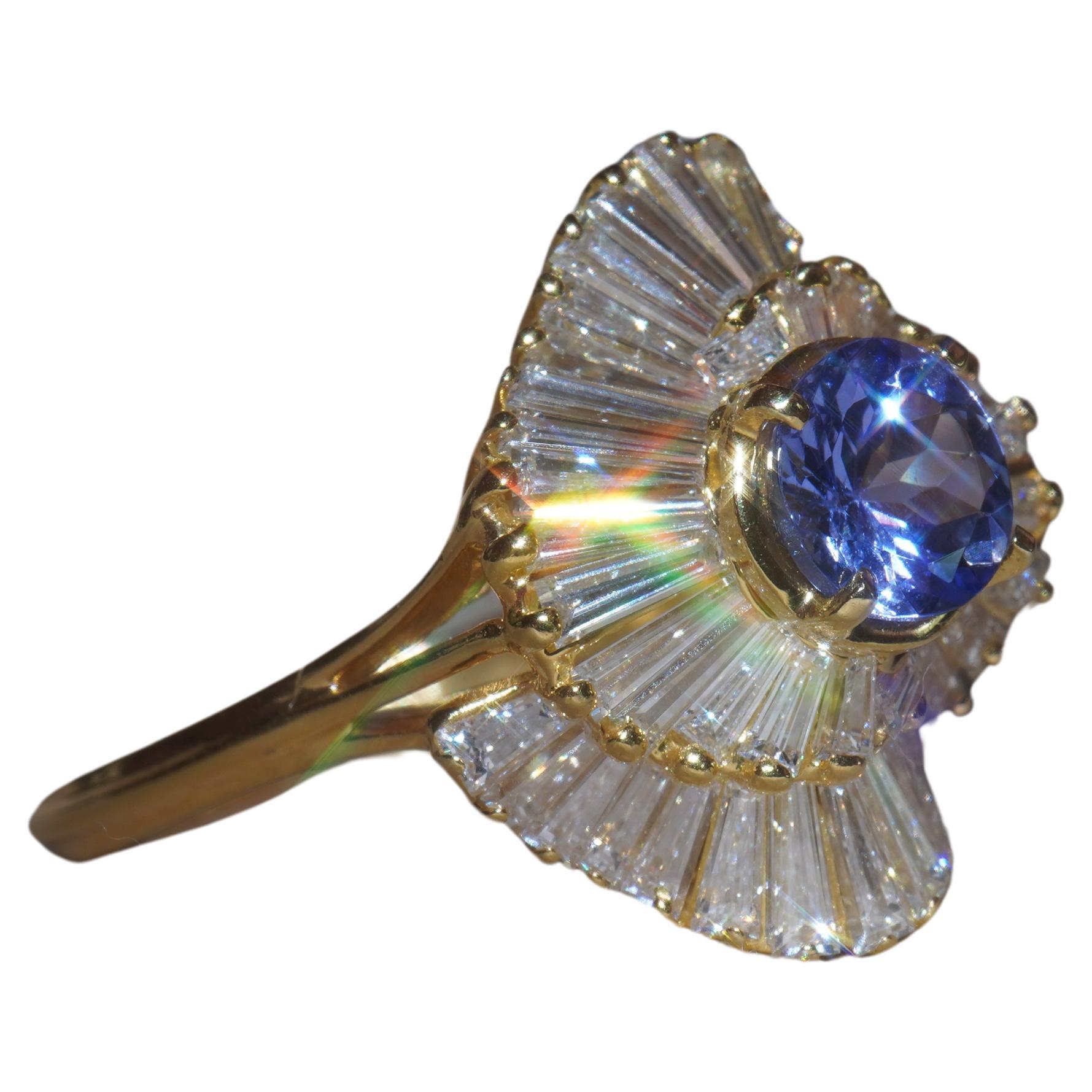GIA Tanzanite Diamond Ring 18K Gold Vintage Natural Fine VS Huge 5.31 CTS