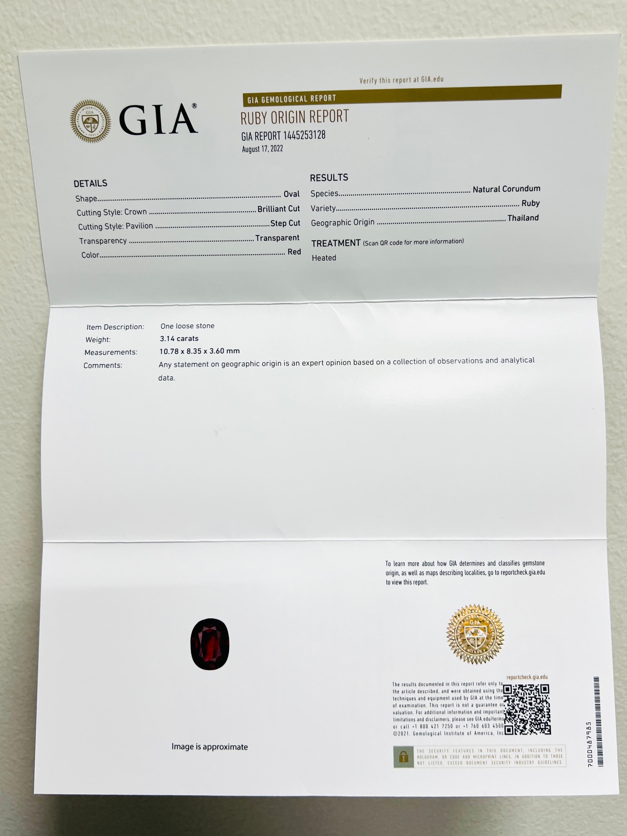 GIA Thai Ruby Oval and White Oval Diamond Three Stone Ring in 18K and Platinum 5